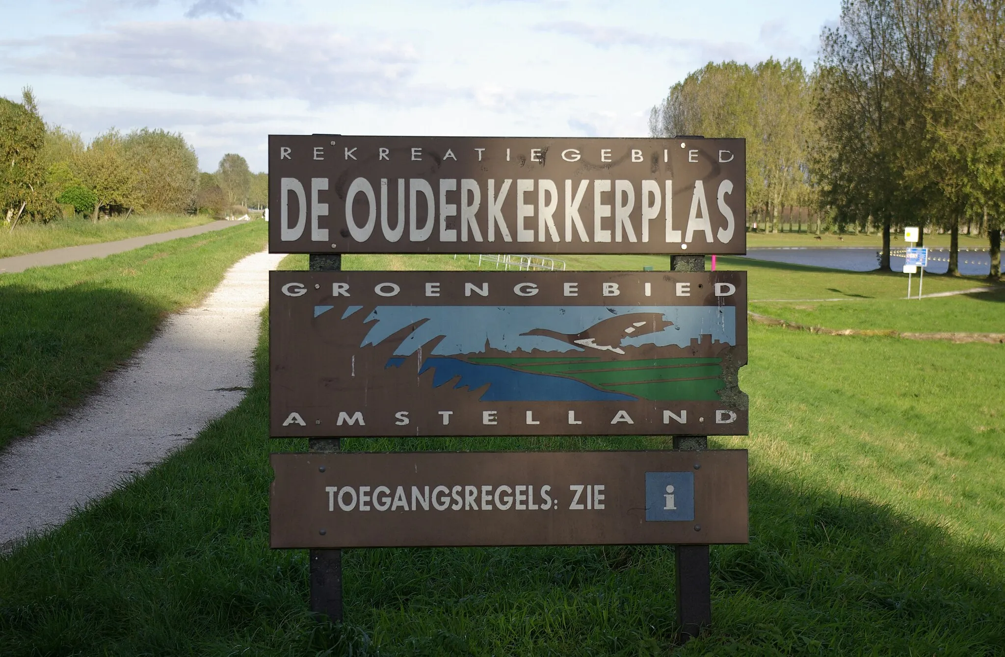 Photo showing: Hinweisschild der Kooperationsgemeinschaft Groengebied Amstelland am See Ouderkerkerplas bei Ouderkerk aan de Amstel