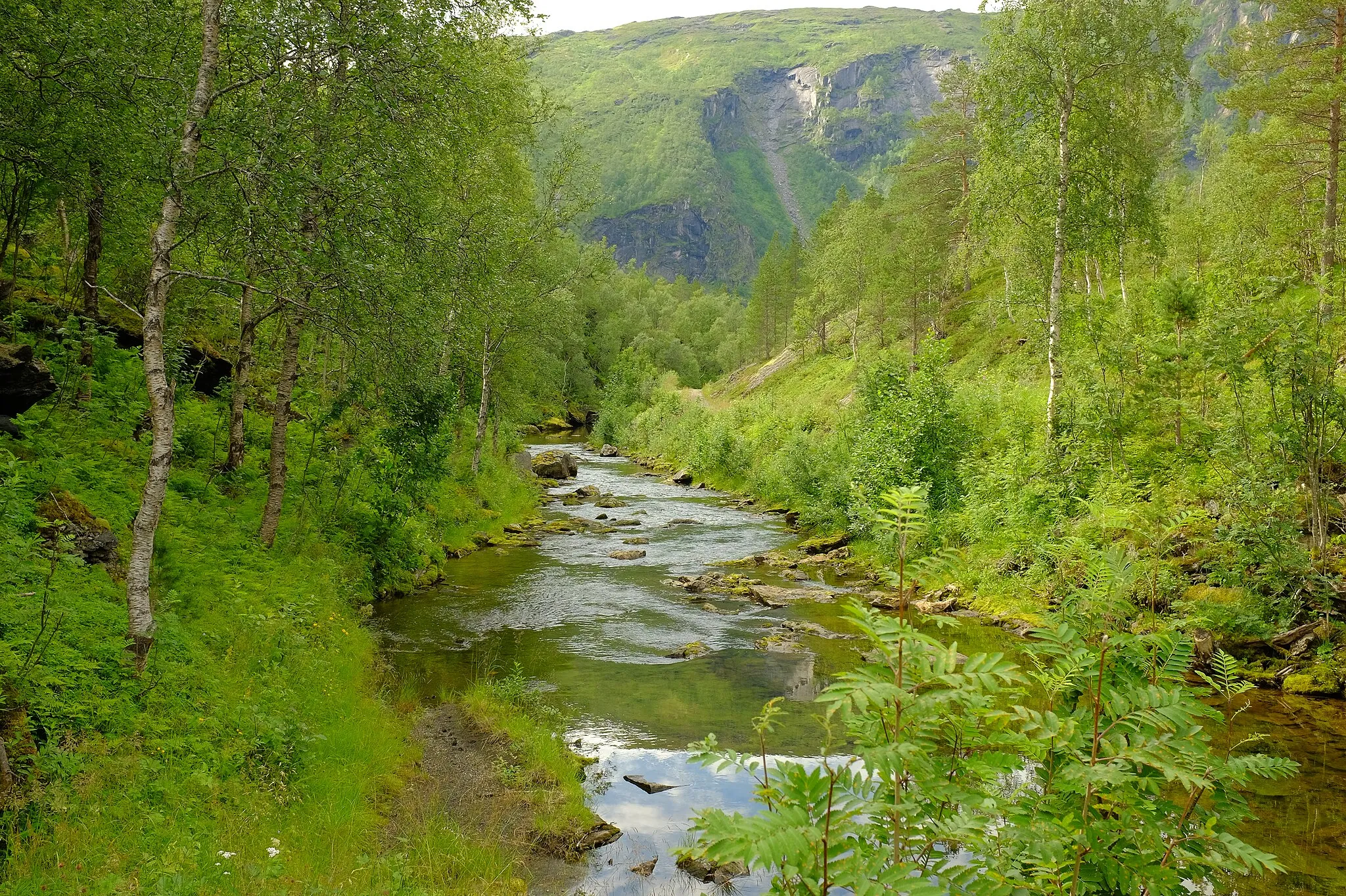 Photo showing: Tverrelva is a tributary of Sjønståelva in Fauske Municipality, Nordland, and is part of Sulitjelma watercourse.