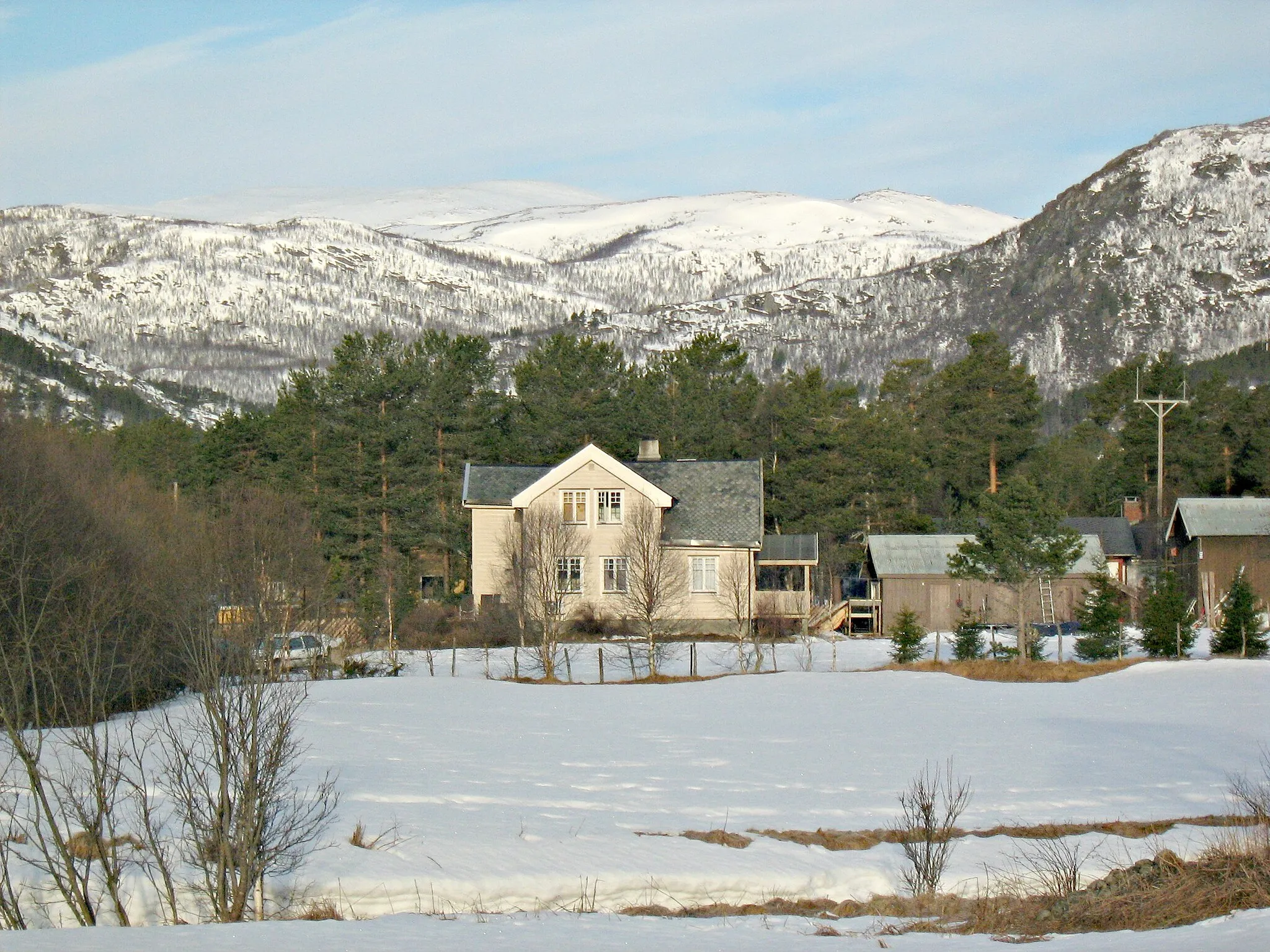 Photo showing: Hovet is a village in Hol Kommune, and is located at the border of national park Hallingskarvet. It belongs to the traditional district of Hallingdal, or Halling Valley. The Hallingdal River, Hallingdalselva,  The river streams also through Hovet, and is named there Storåne. The river Hallingdalselva is also named the "Big River" or "Storåni".