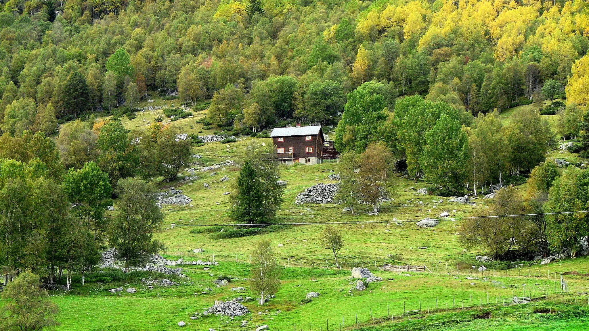 Photo showing: This farm is interesting because Pål Olson Grøt lived there. Pål Olson Grøt was a Norwegian Rosemåling painter who belonged to the most important Rosemåling painters in Hol, where he was born in 1813, and lived until he moved to the village of Hovet, in 1852, where he died in 1906.