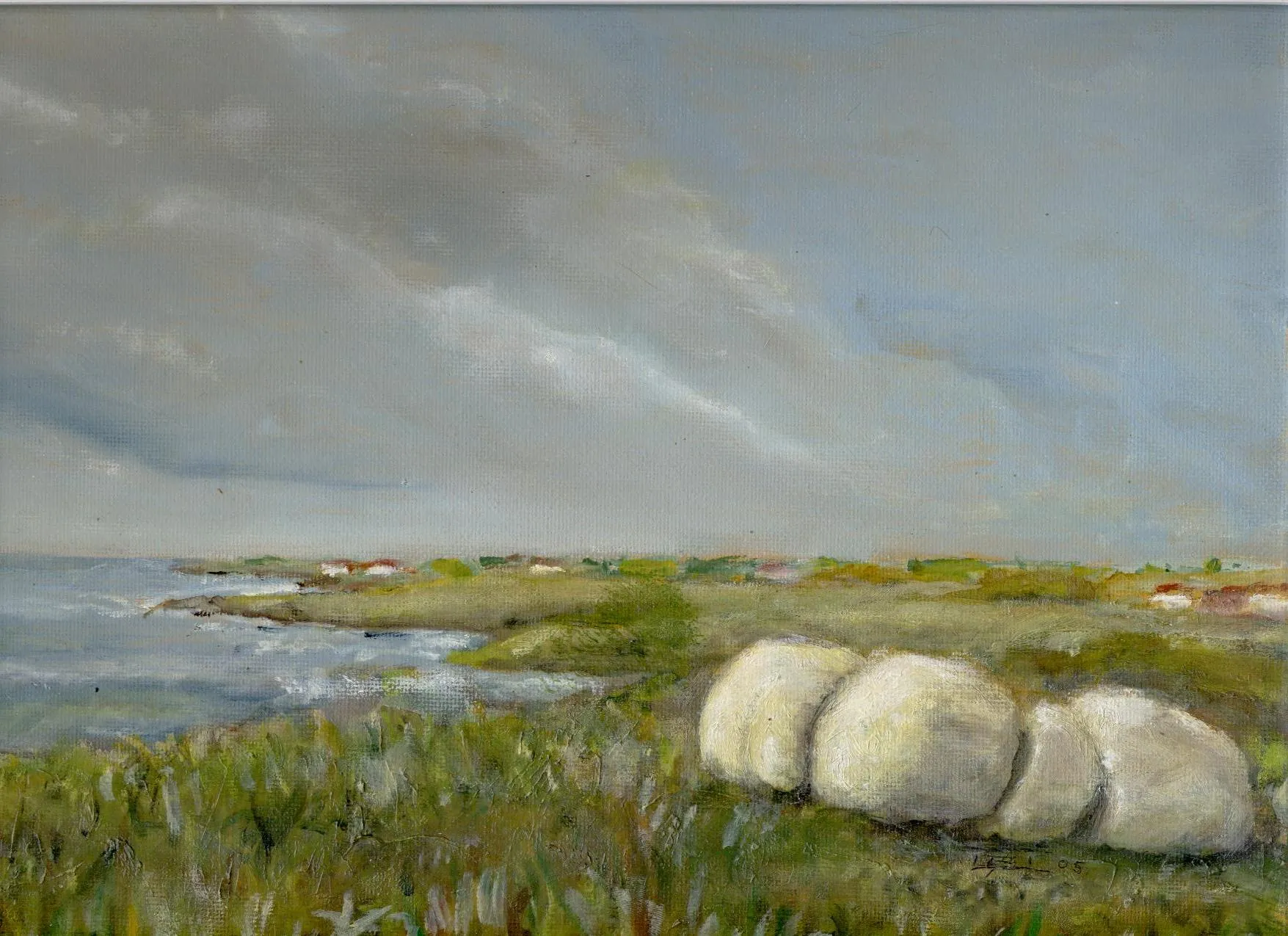 Photo showing: part of own painting depicting coastal landscape from Jæren, southern Norway