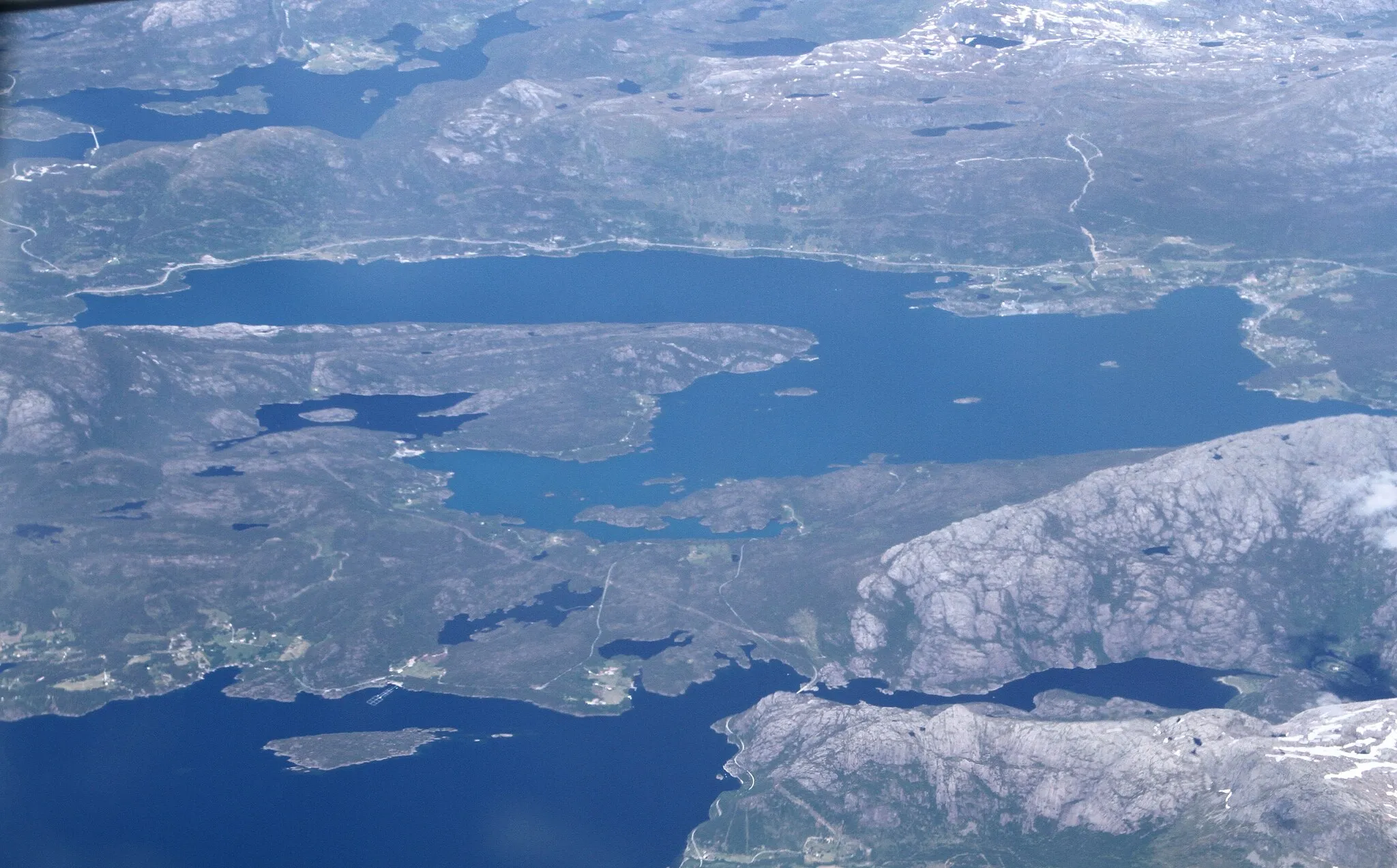 Photo showing: Aerial view from the south / southwest, of the coastal parts of the municipality of Flora, Sogn & Fjordane fylke (county), western Norway.