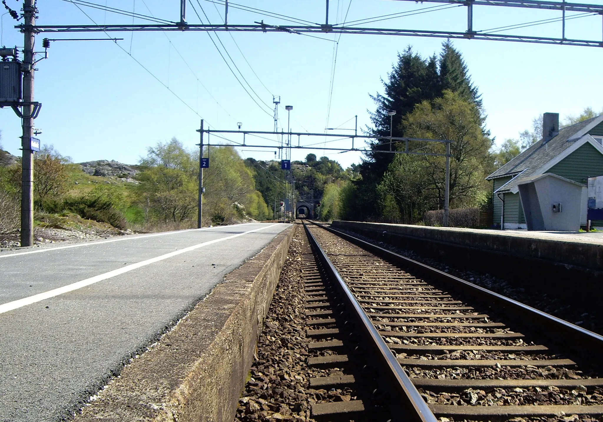 Photo showing: Looking towards Egersund station from Hellvik station on Jærbanen/Sørlandsbanen