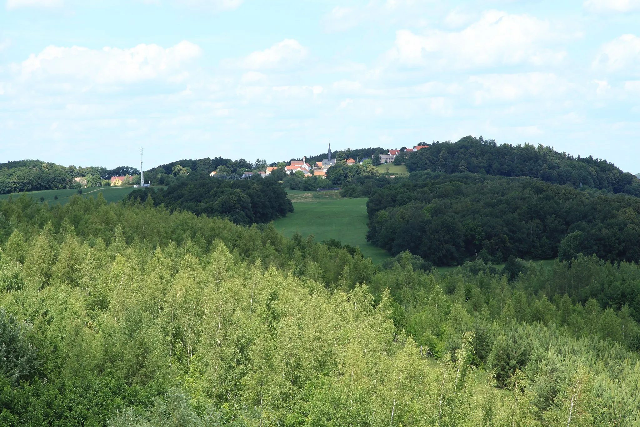 Photo showing: Blick vom Aussichtsturm Neuberzdorfer Höhe nach Jauernick-Buschbach (Markersdorf)