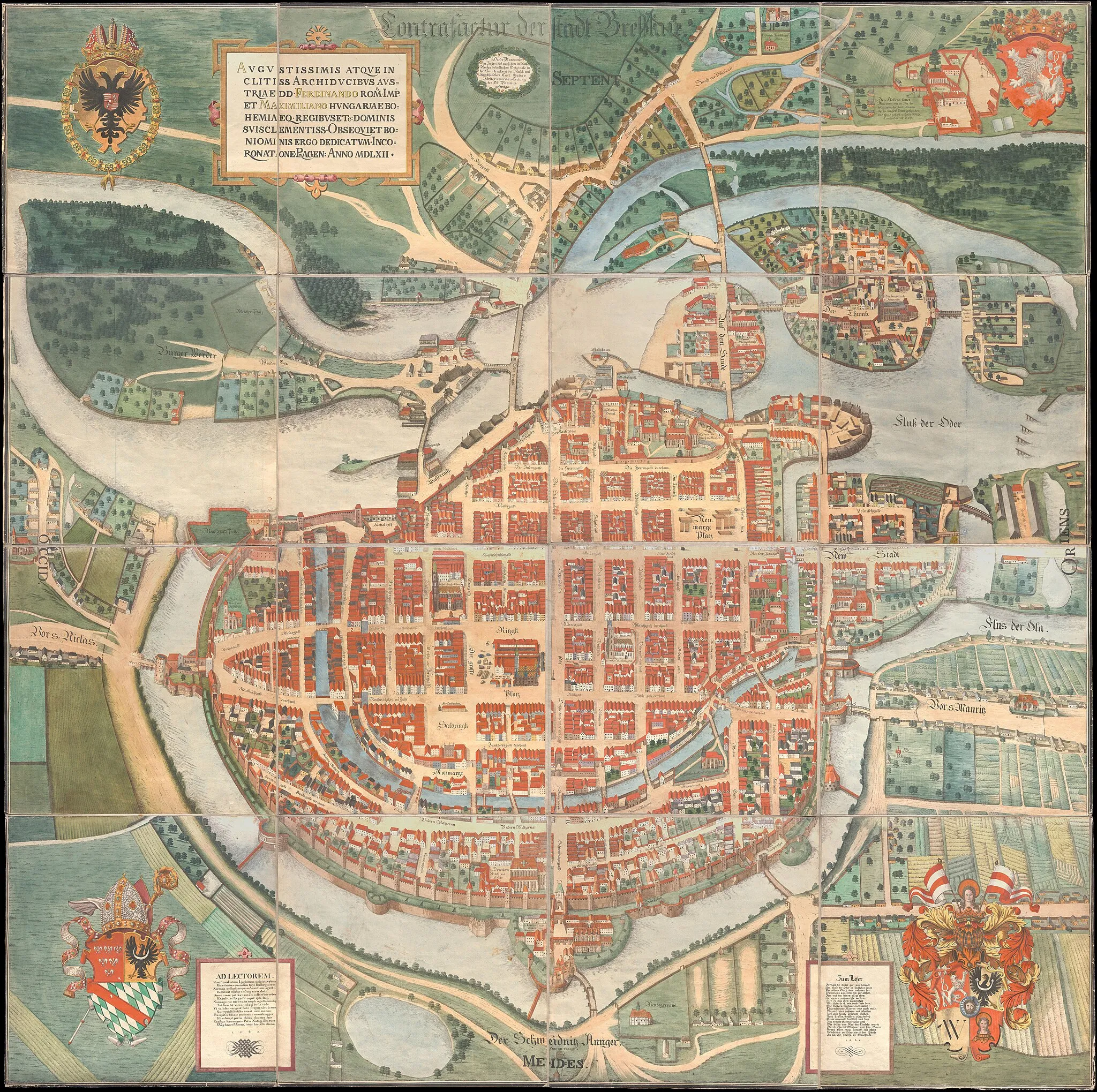 Photo showing: aksonometryczny plan Wrocławia z 1562, kopia Partscha z 1826 r.