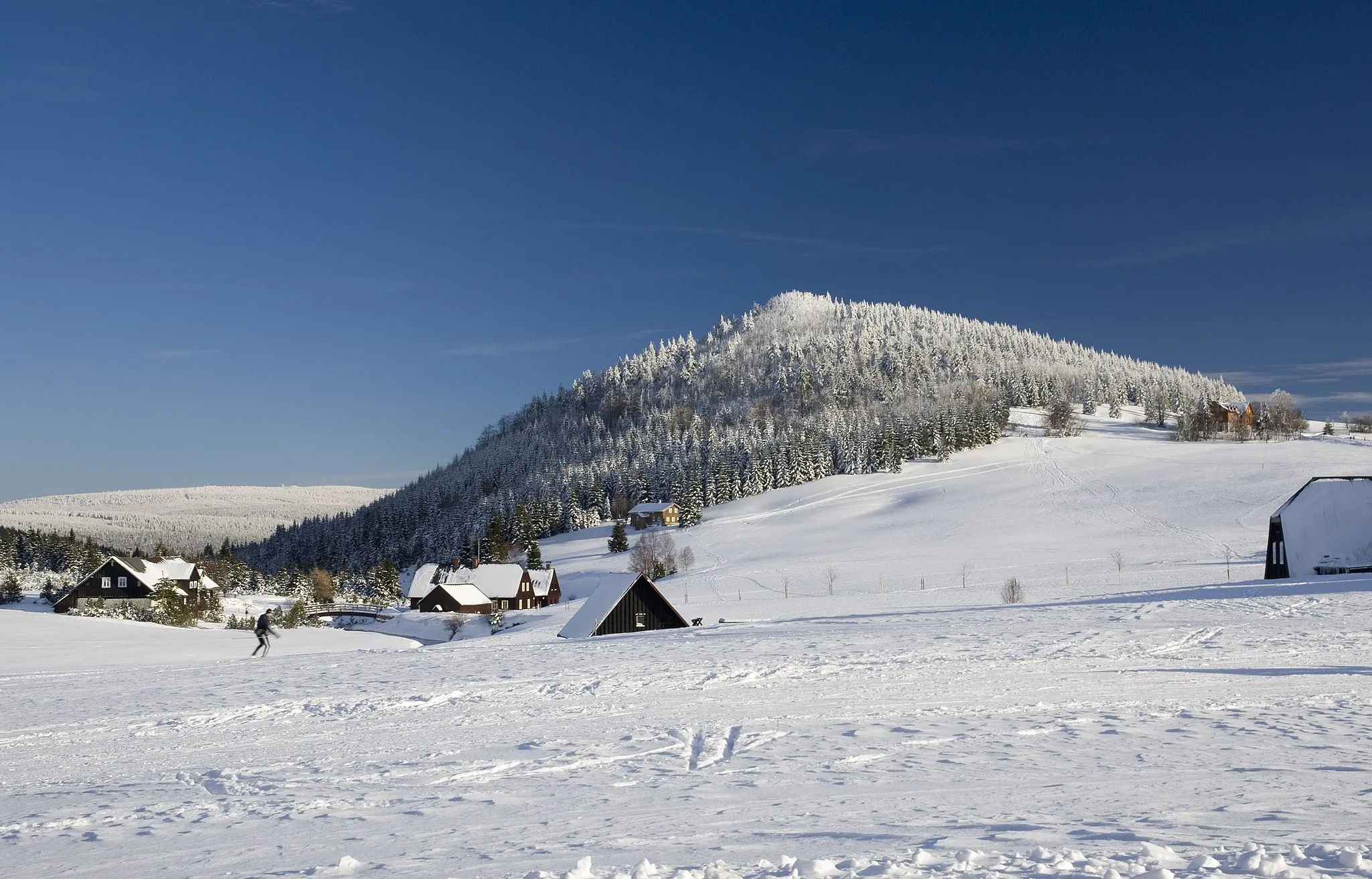 Photo showing: Bukovec mountain (1005 m) above the village Jizerka in the Jizera Mountains.