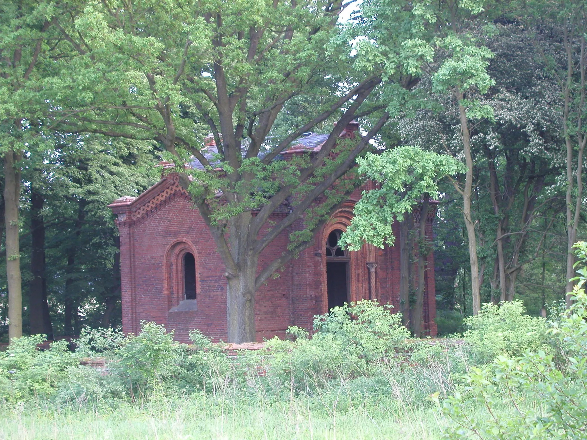 Photo showing: Ruins of cemetery chapel in Wilczyn Leśny (Poland)