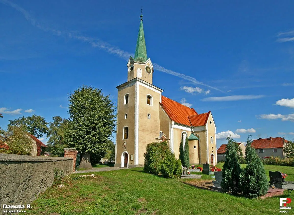 Photo showing: Dawny kościół ewangelicki i pojedyncze groby, zapewne zasłużonych osób. Teren otoczony murem.