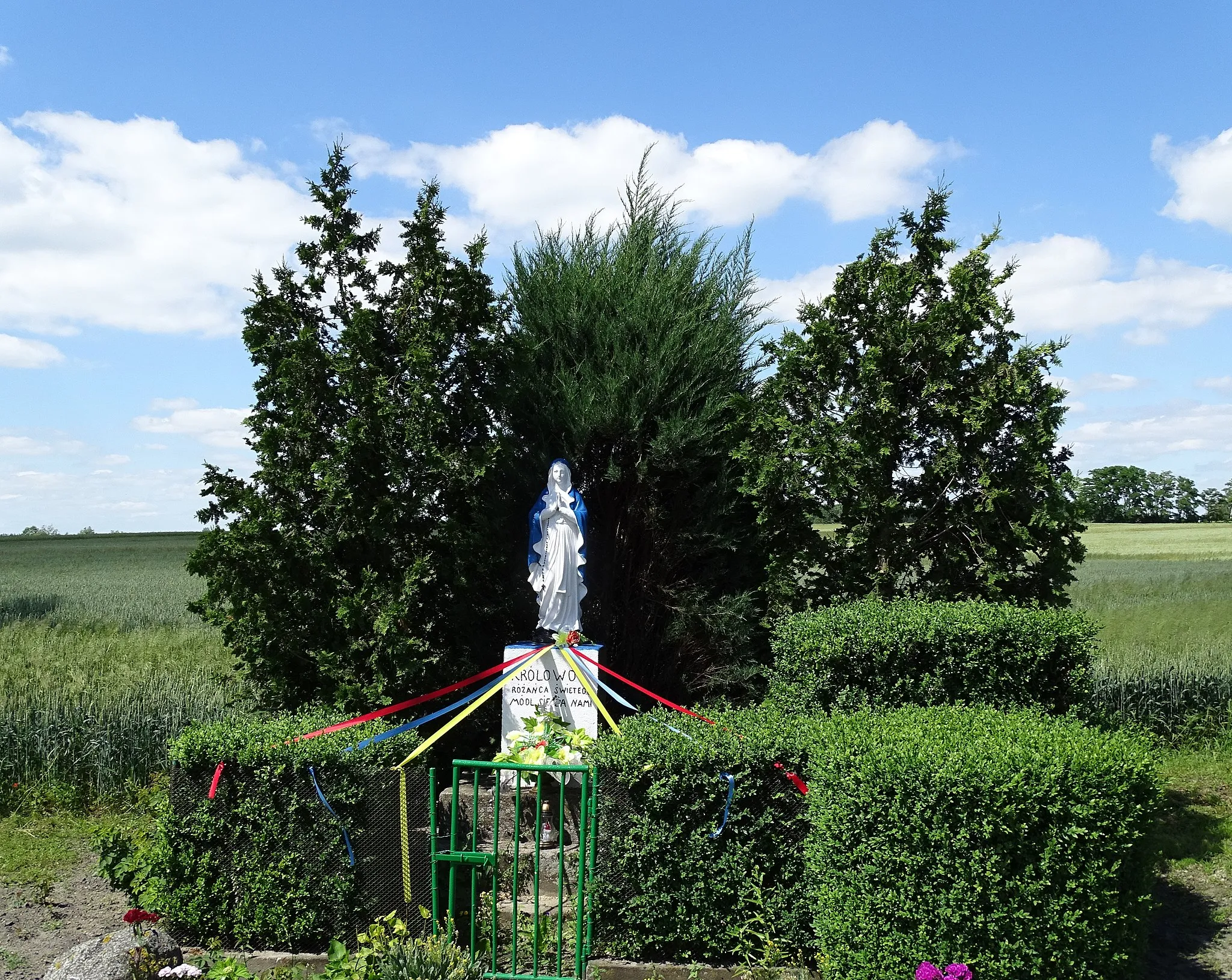Photo showing: Borzymowice, Gmina Choceń, Poland. The roadside shrine.