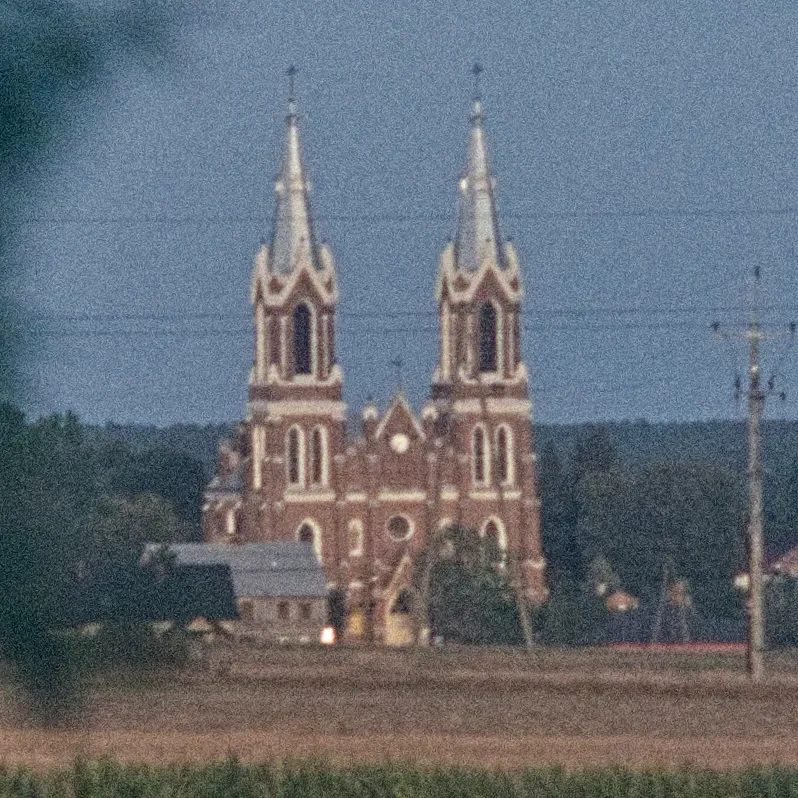 Photo showing: Care of St. Joseph, St. Mary Magdalene and Guardian Angels church in Milejów, view from PKP Hutnik Intercity train
