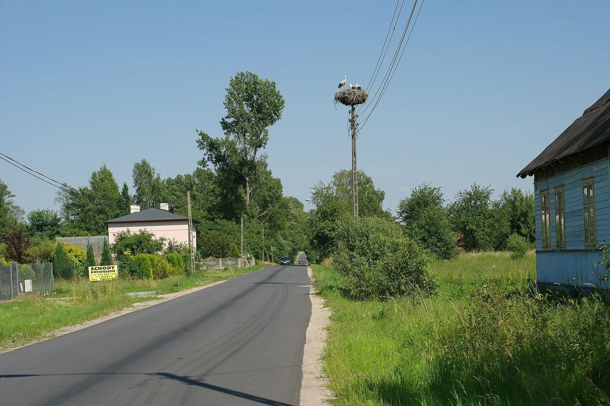 Photo showing: Gniazdo bociana białego z słupie w miejscowości Modlica