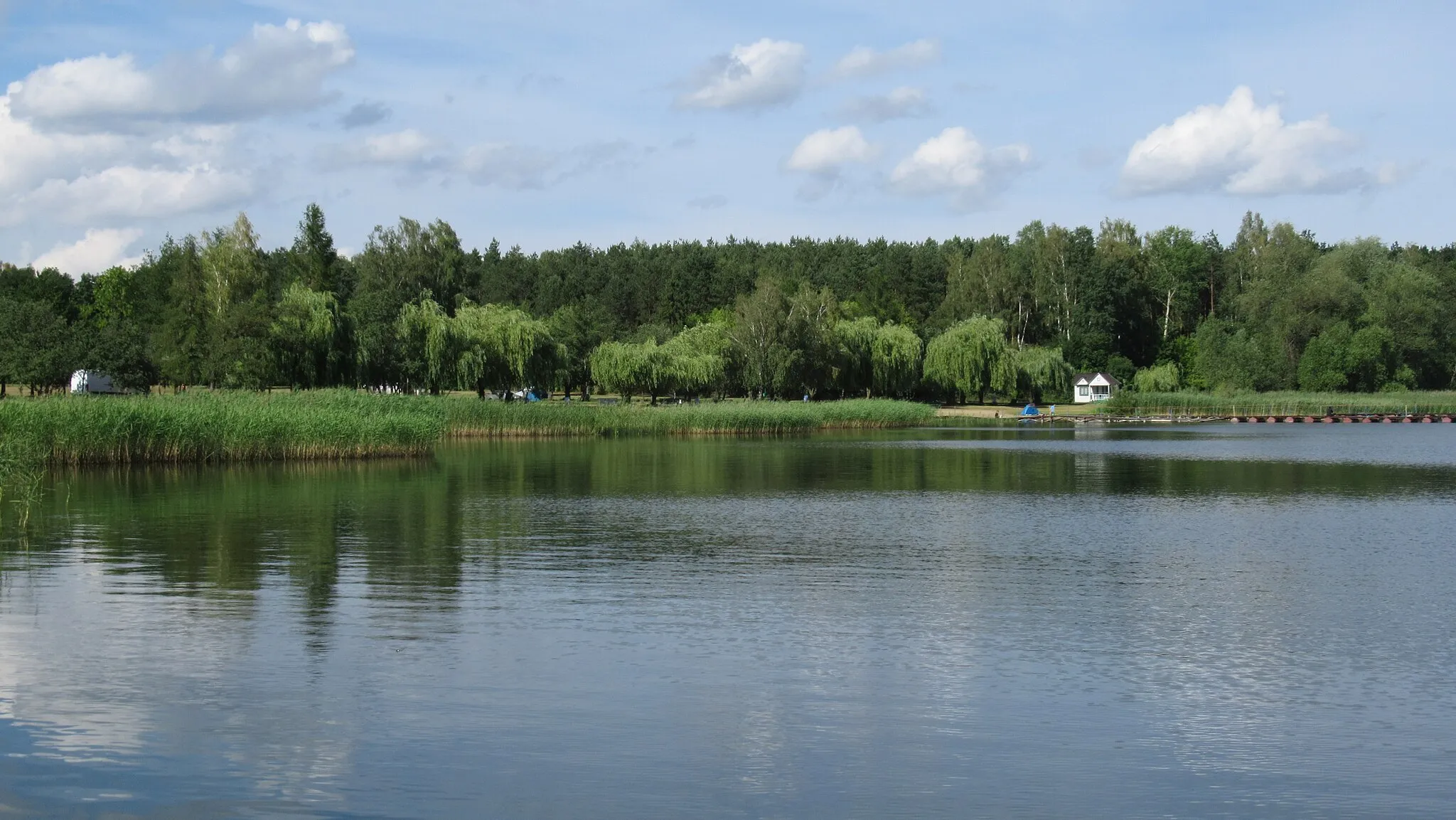 Photo showing: Jezioro Krasne (powiat lubartowski, woj. lubelskie, Polska). Widok kąpieliska południowego z przystani.
