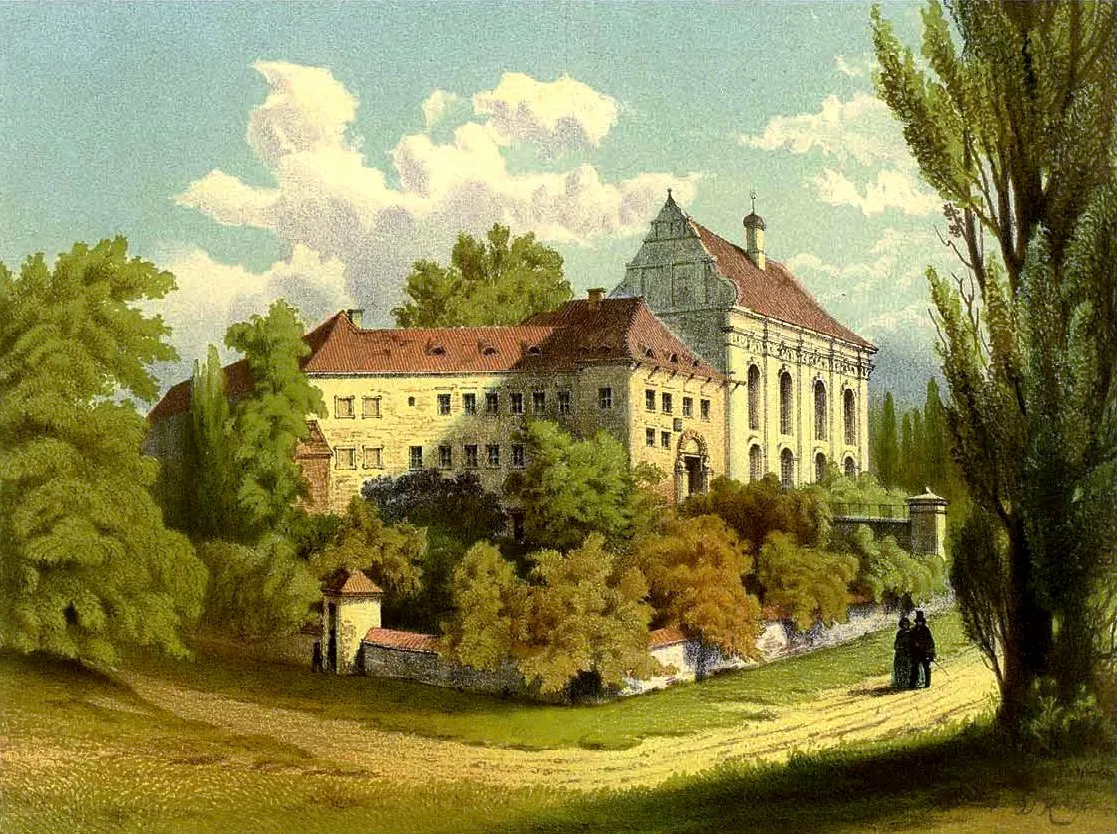 Photo showing: Schloss Deutsch-Wartenberg, Kreis Grünberg, Lithografie aus dem 19. Jahrhundert