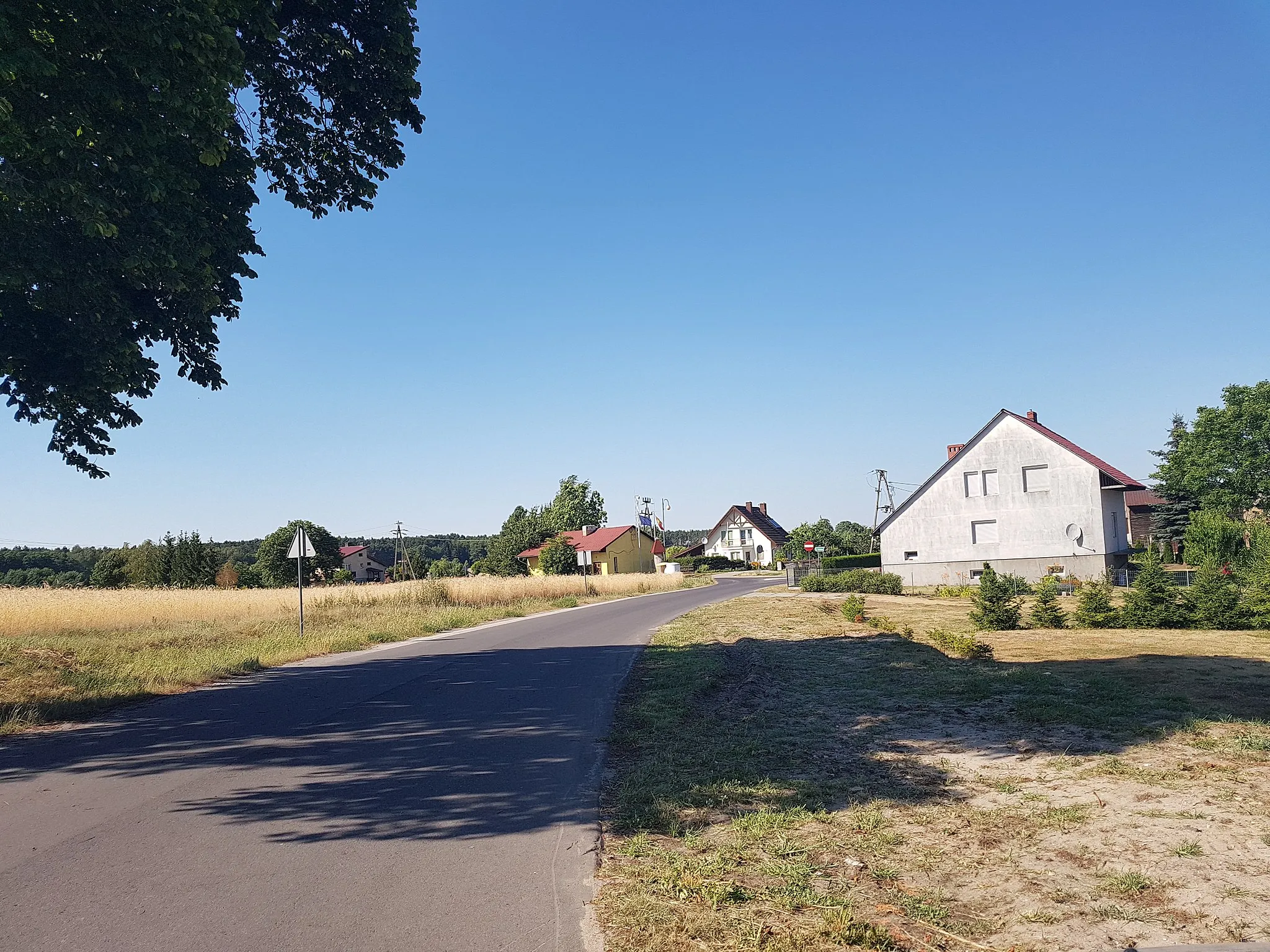 Photo showing: Zabudowa wsi wzdłuż drogi