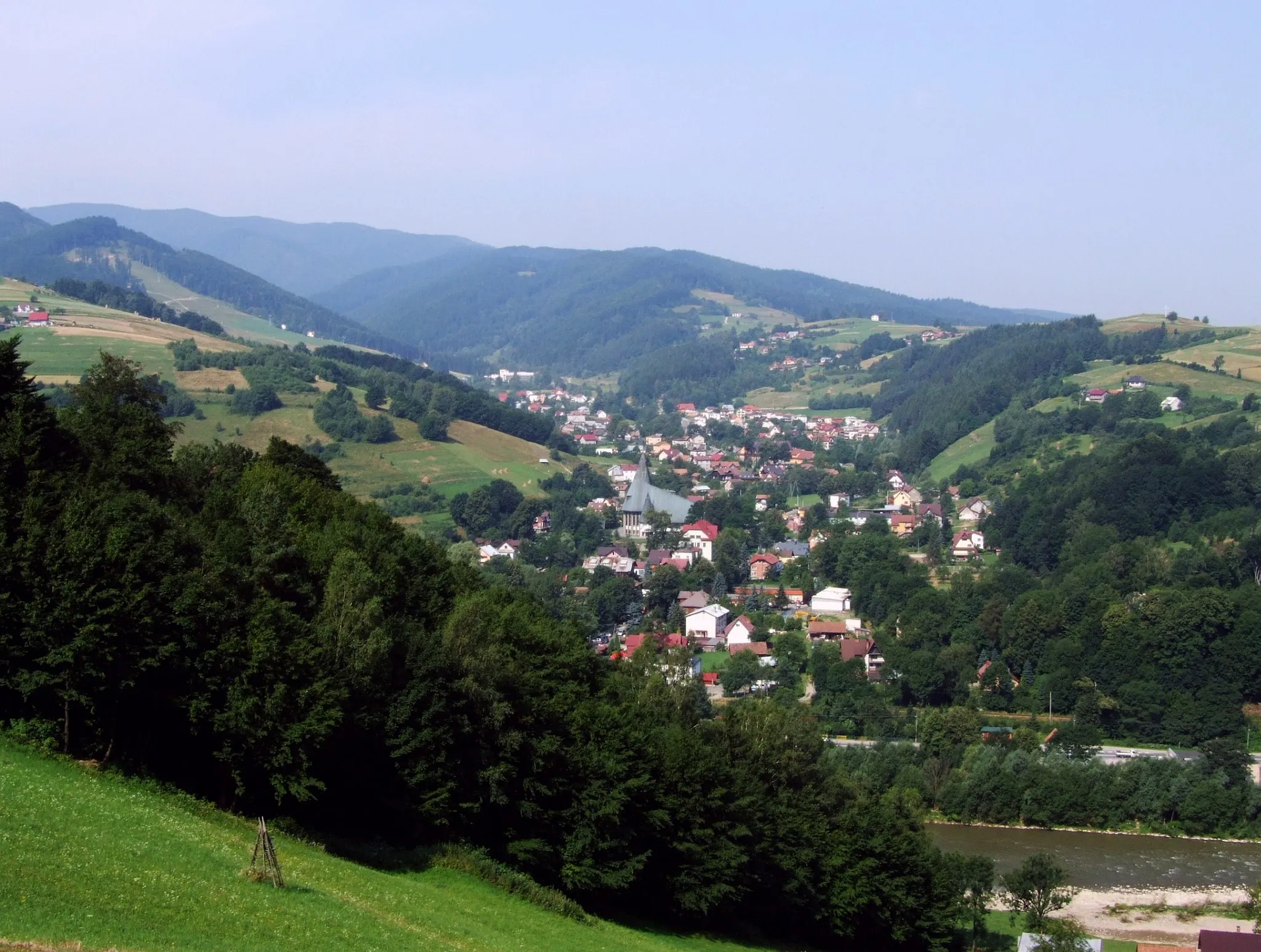 Photo showing: Widok z Zamku w Rytrze na Roztokę Ryterską i dolinę Wielka Roztoka