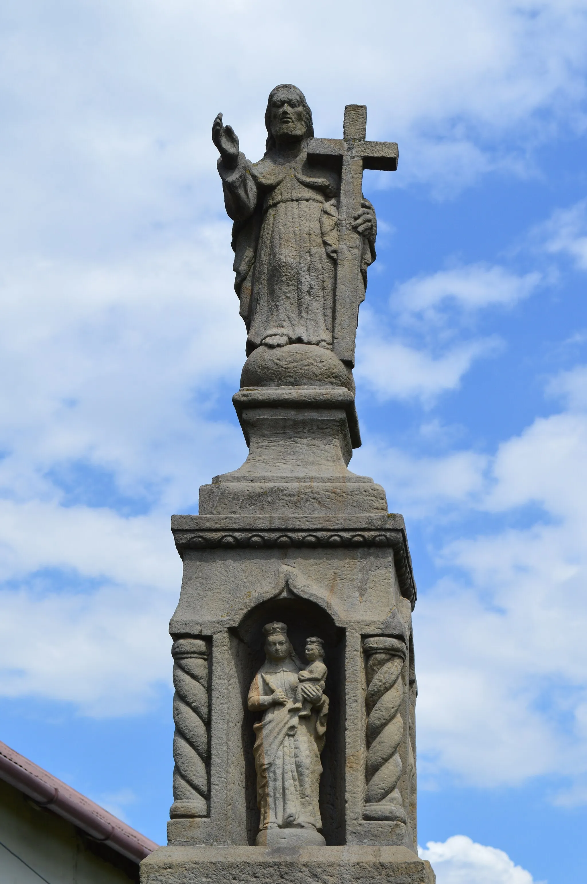 Photo showing: Detail of restored Zastawniaków Jakob and Mary Shrine Sculpture in Gdów (1864). The Scotch Mist Gallery contains many photographs of historic buildings, monuments and memorials of Poland.