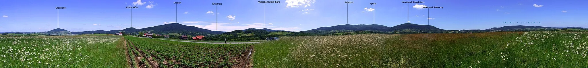 Photo showing: Panorama 360o z wzgórza przy szosie Wiśniowa-Lipnik