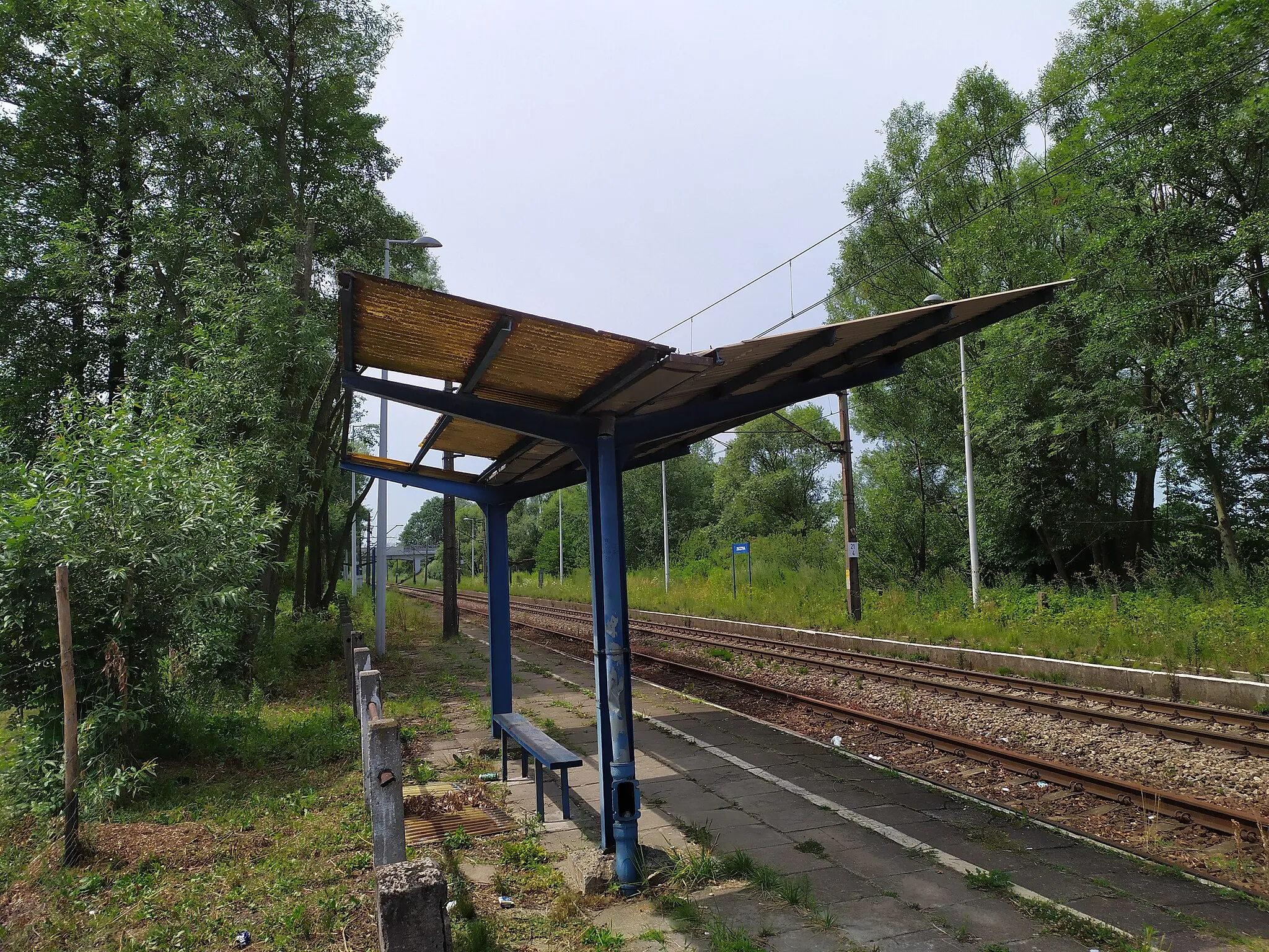 Photo showing: Perony przystanku kolejowego Zelczyna w 2019 roku (widok w kierunku Oświęcimia)