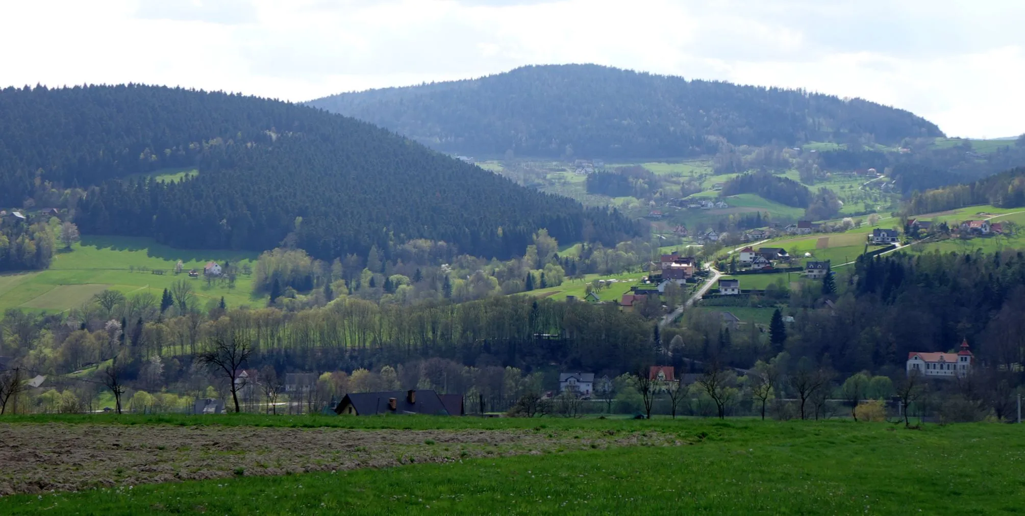 Photo showing: Przyszowa i wzniesienia Bąkowiec i Pępówka