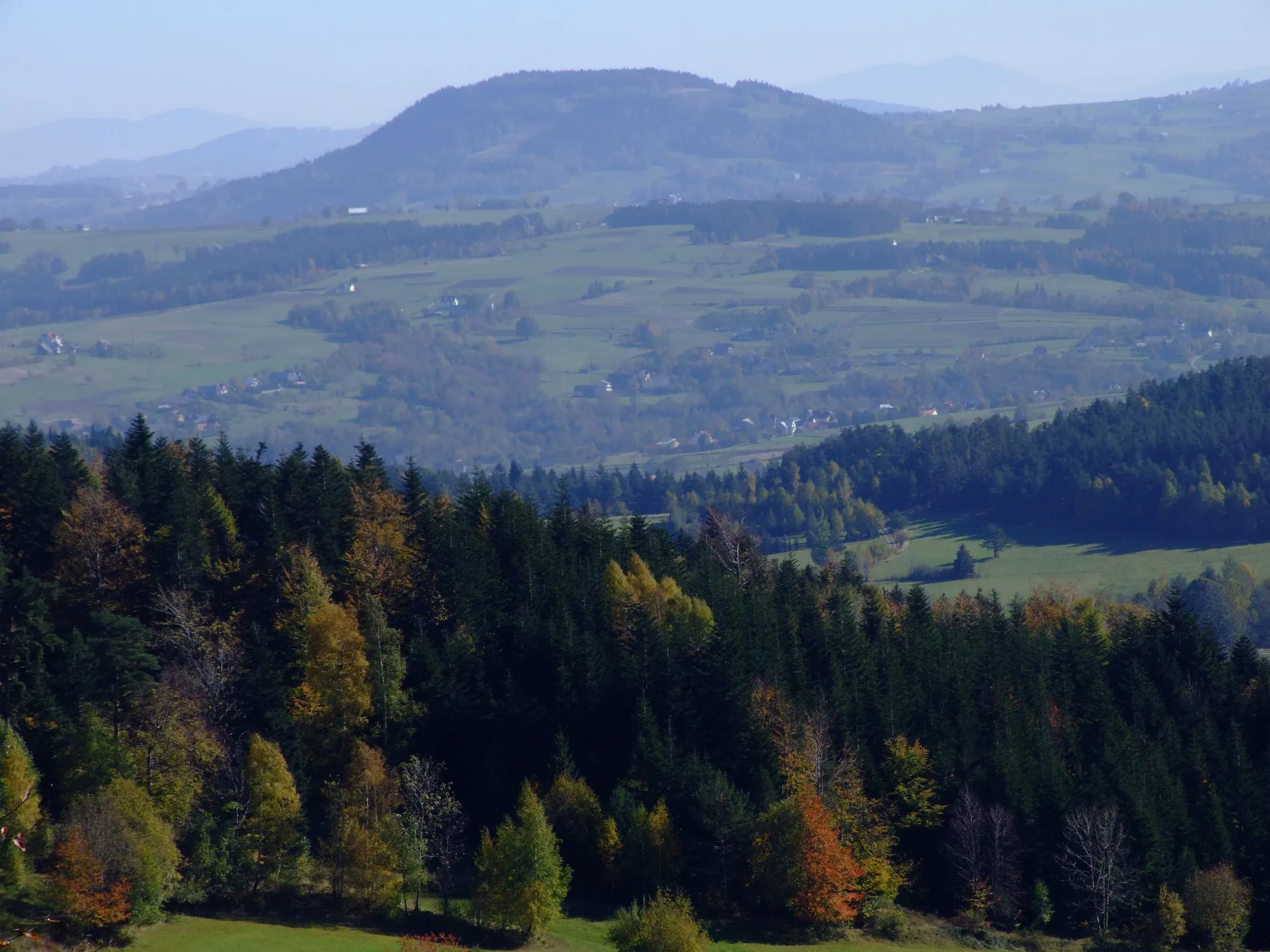 Photo showing: Golców (Beskid Wyspowy). Widok z Łopienia