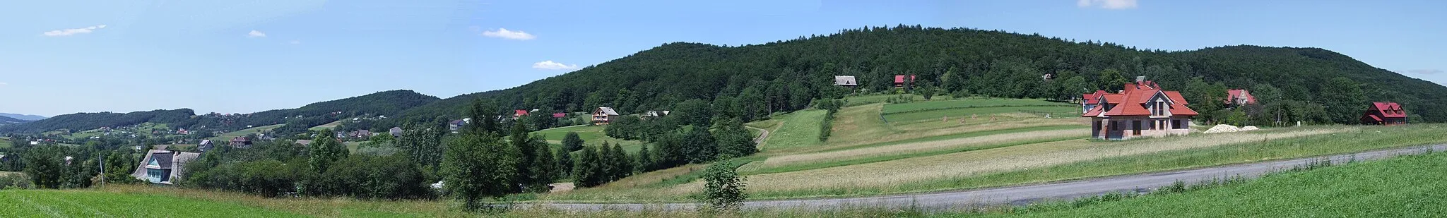 Photo showing: Widok z Zasańskiej Przełęczy na Pasmo Glichowca. Od lewej w paśmie tym widoczne są: Trupielec, Ostrysz i Glichowiec