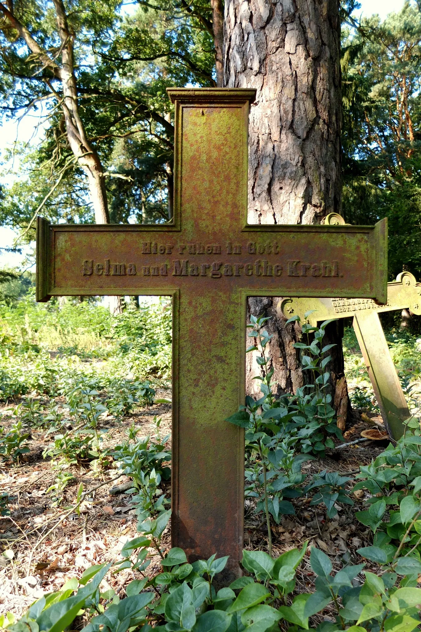 Photo showing: Księży Lasek - żeliwny krzyż na cmentarzu ewangelickim