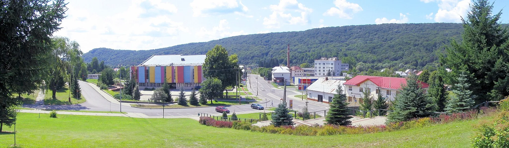 Photo showing: View from the church hill at main street of Medzilaborce, Slovakia