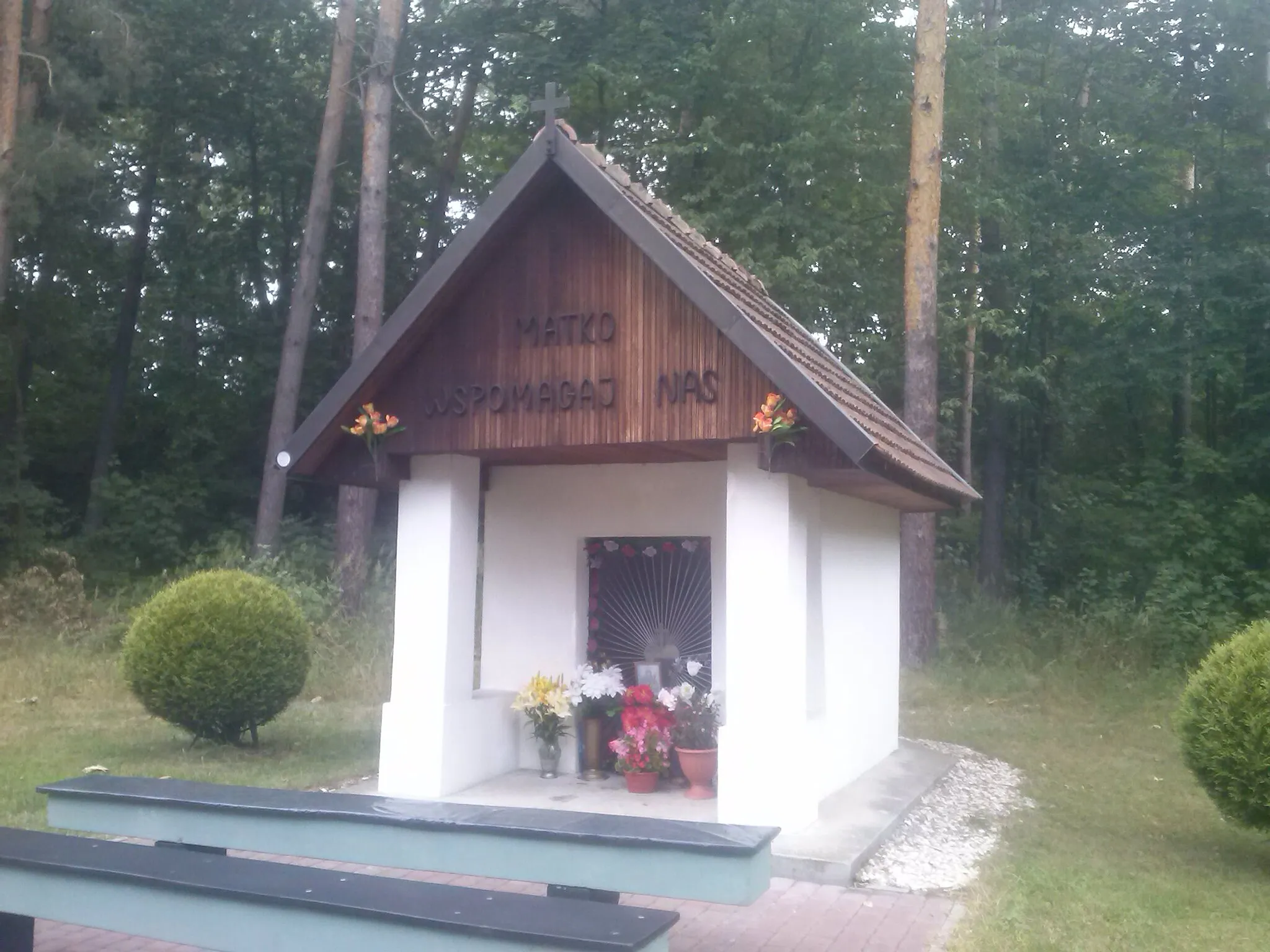 Photo showing: Kapliczka Matki Bożej Wspomożycielki Wiernych w Wierzawicach, w lesie przy drodze krajowej nr 77 (odcinek z Wierzawic do Leżajska)