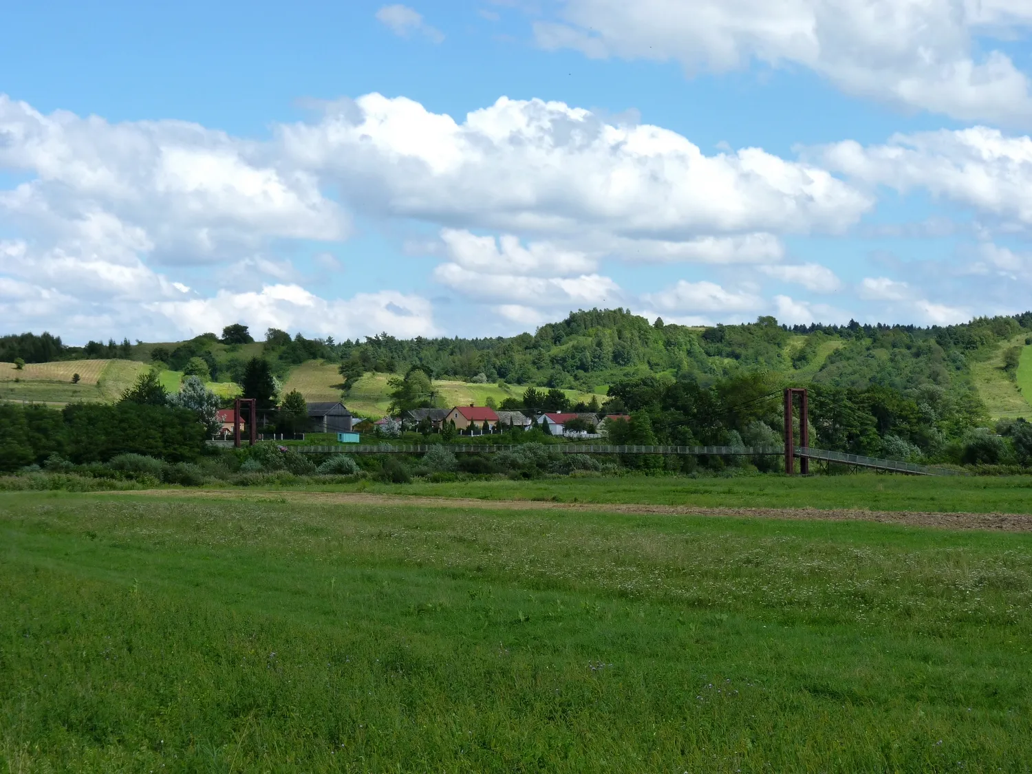 Photo showing: Widok od Bachowa na kładkę nad Sanem