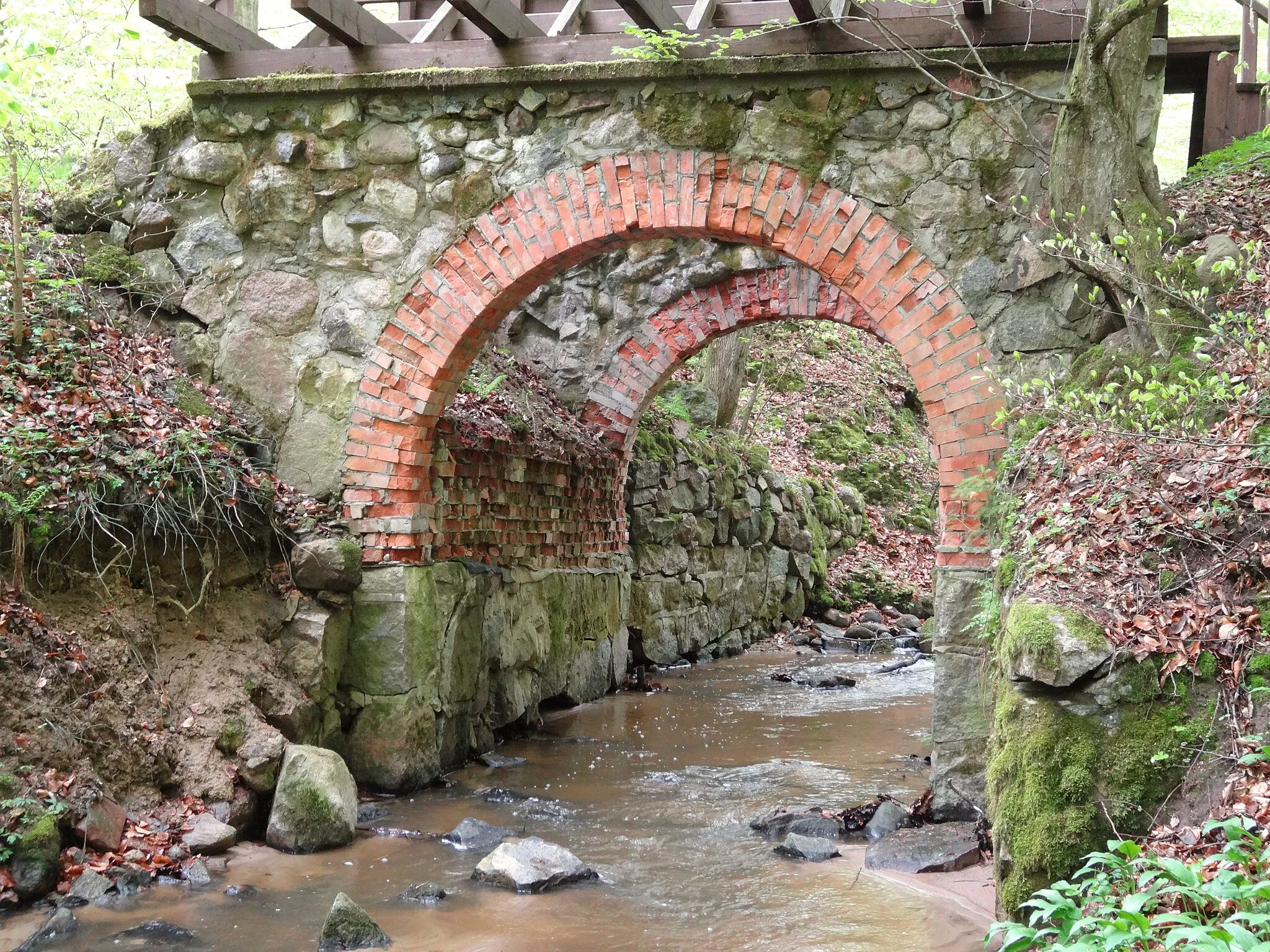 Photo showing: Zabytkowy mostek na rzece Grabianka