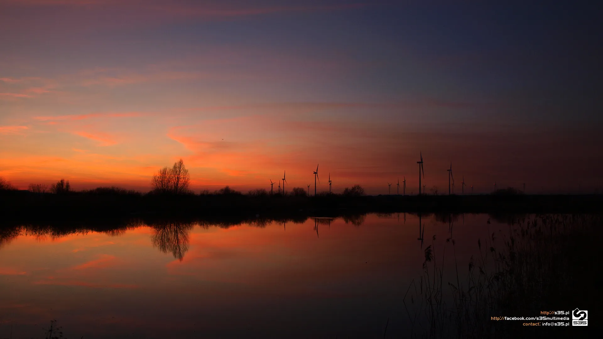 Photo showing: 500px provided description: Windfarm....Meadow Pond, Dusk, Puck, Poland - HD Wallpaper []