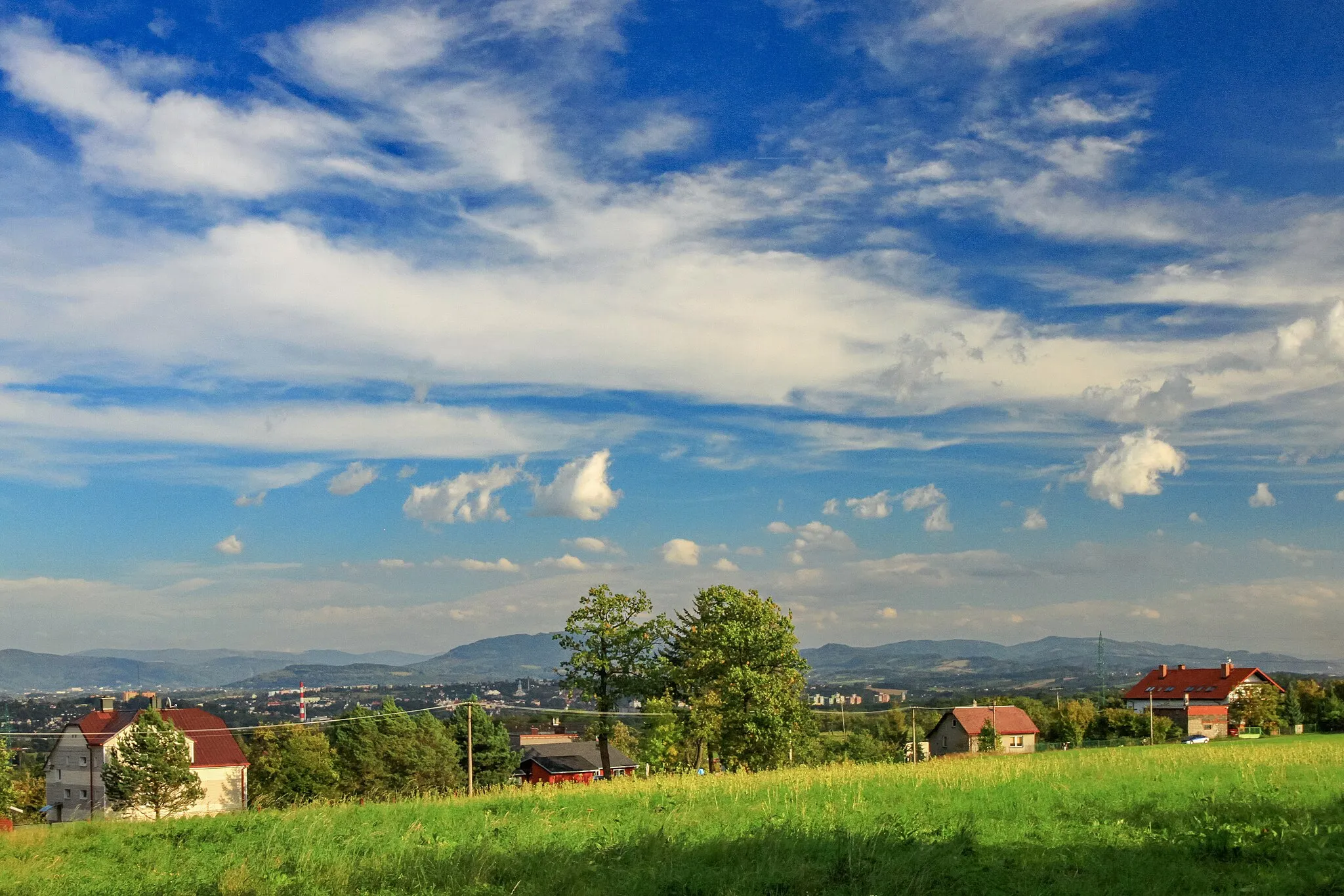 Photo showing: Landscape seen from the meadow. Chotěbuz, Moravian-Silesian Region, Czech Republic.