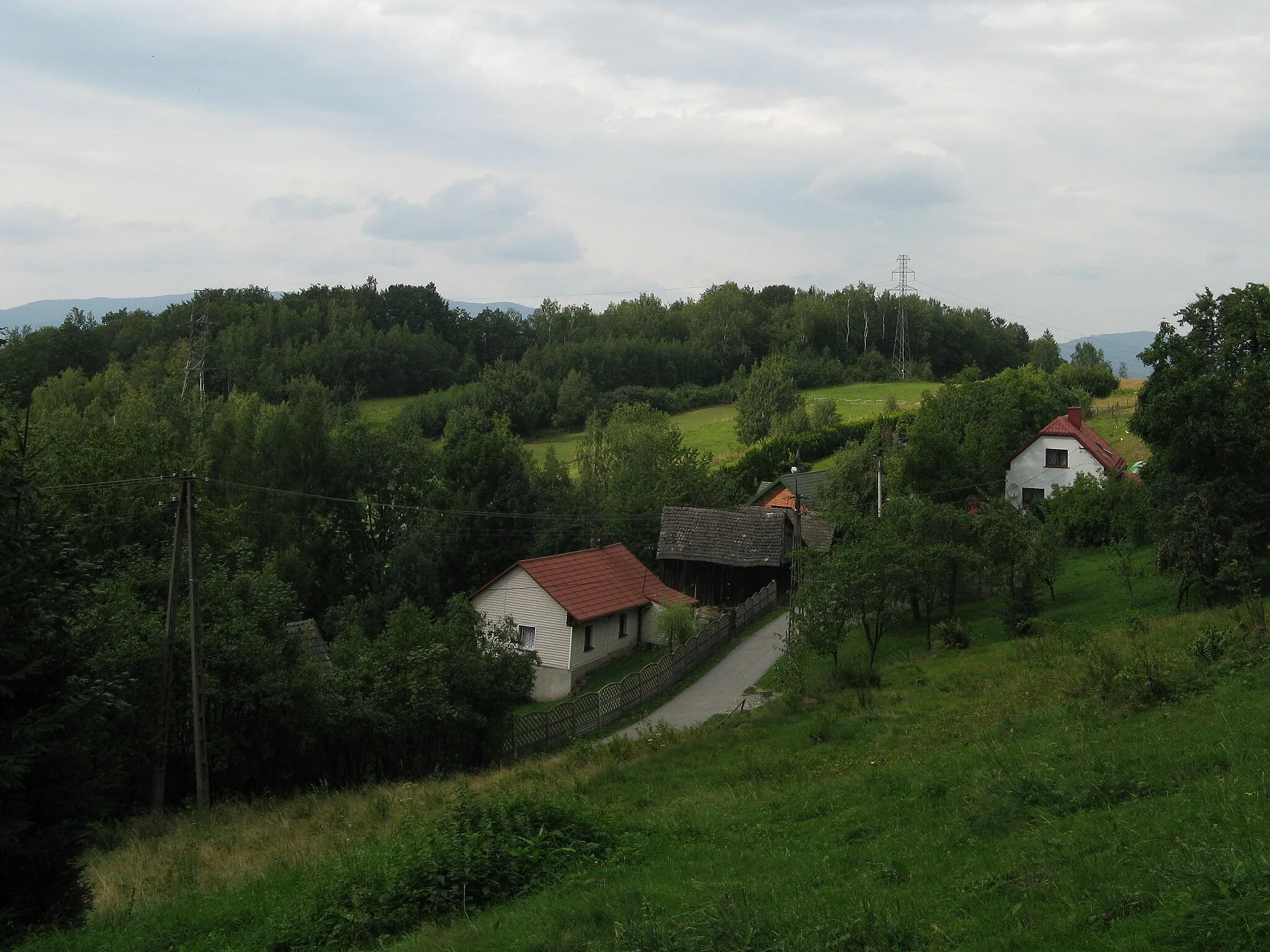 Photo showing: Zabudowania mieszkalne na stoku Grojca (Beskid Żywiecki), Wieprz