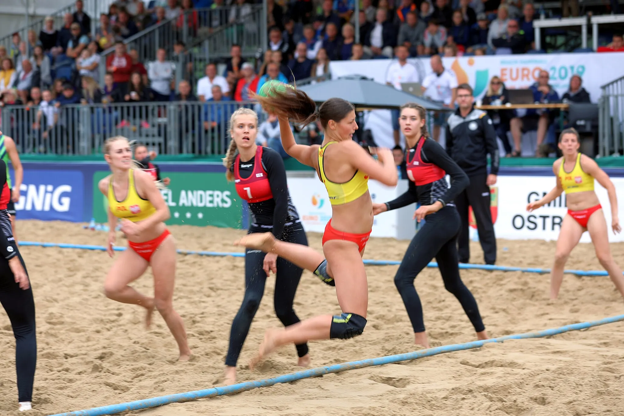 Photo showing: Beach handball Euro; Day 5: 6 July 2019 – Placement Match/Cross Match for rank 9–12 Women – Germany-Poland 2:1 (22:23, 19:16, 7:6)