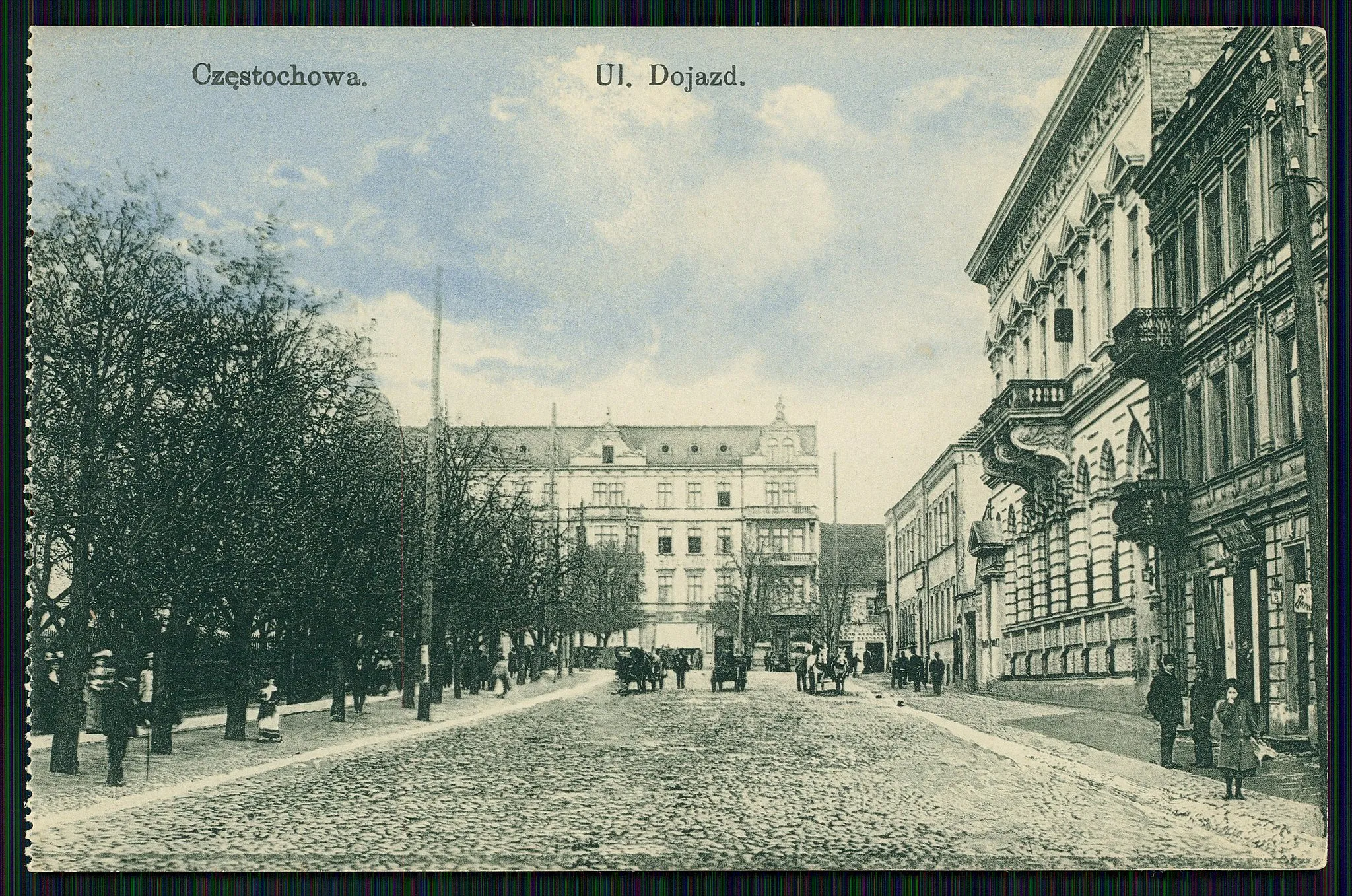 Photo showing: Tytuł: Częstochowa : ul. Dojazd. Adres wydawniczy: Warszawa : Wyd. Fr. Karpowicz, [1902-1928] ([miejsce nieznane : drukarz nieznany]) Gatunek: pocztówka Forma i typ: pocztówki Opis fizyczny: [1] karta : ilustracja ; 9x14 cm Tytuł z nadruku na awersie. Na rewersie oznaczenie: 17. Rok wydania według: Jerzy Morgulec, "Słownik nakładców i wydawców pocztówek na Ziemiach Polskich, oraz poloników". Cz. 6, Warszawa 2001 r.