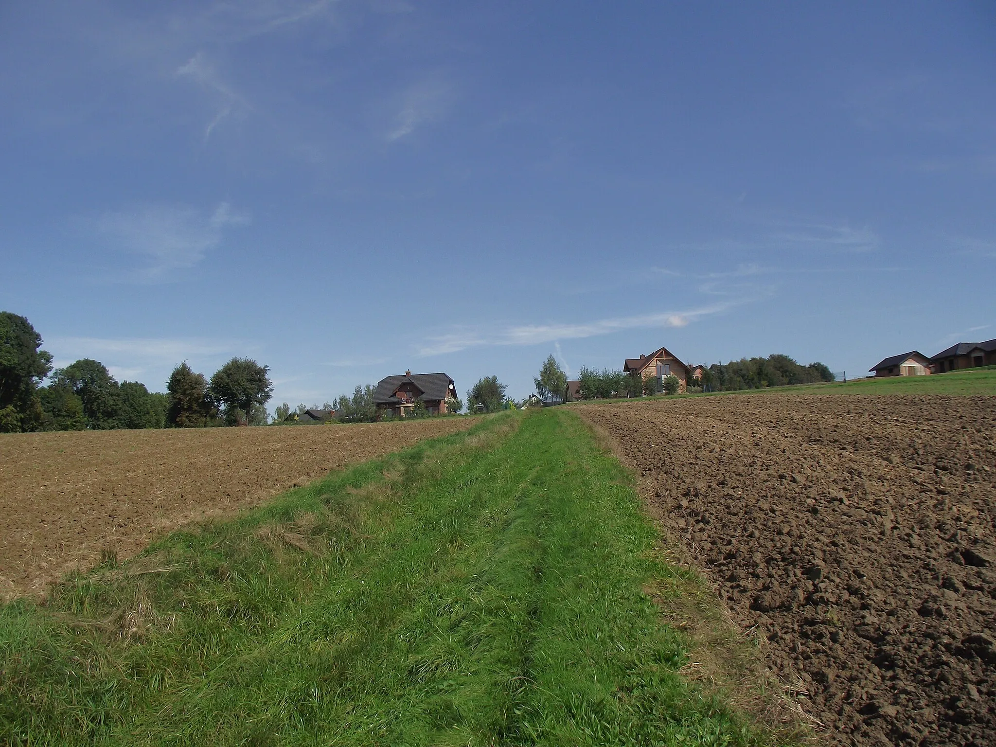Photo showing: New houses in the field in Stara Wieś, Silesian Voivodeship, Poland