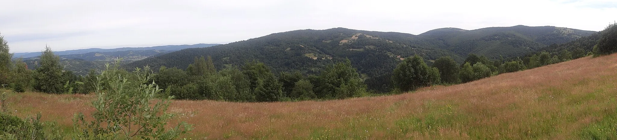Photo showing: Widok z okolic Kalikowego Gronia na Lachów Groń, Jałowiec i Czerniawę Suchą