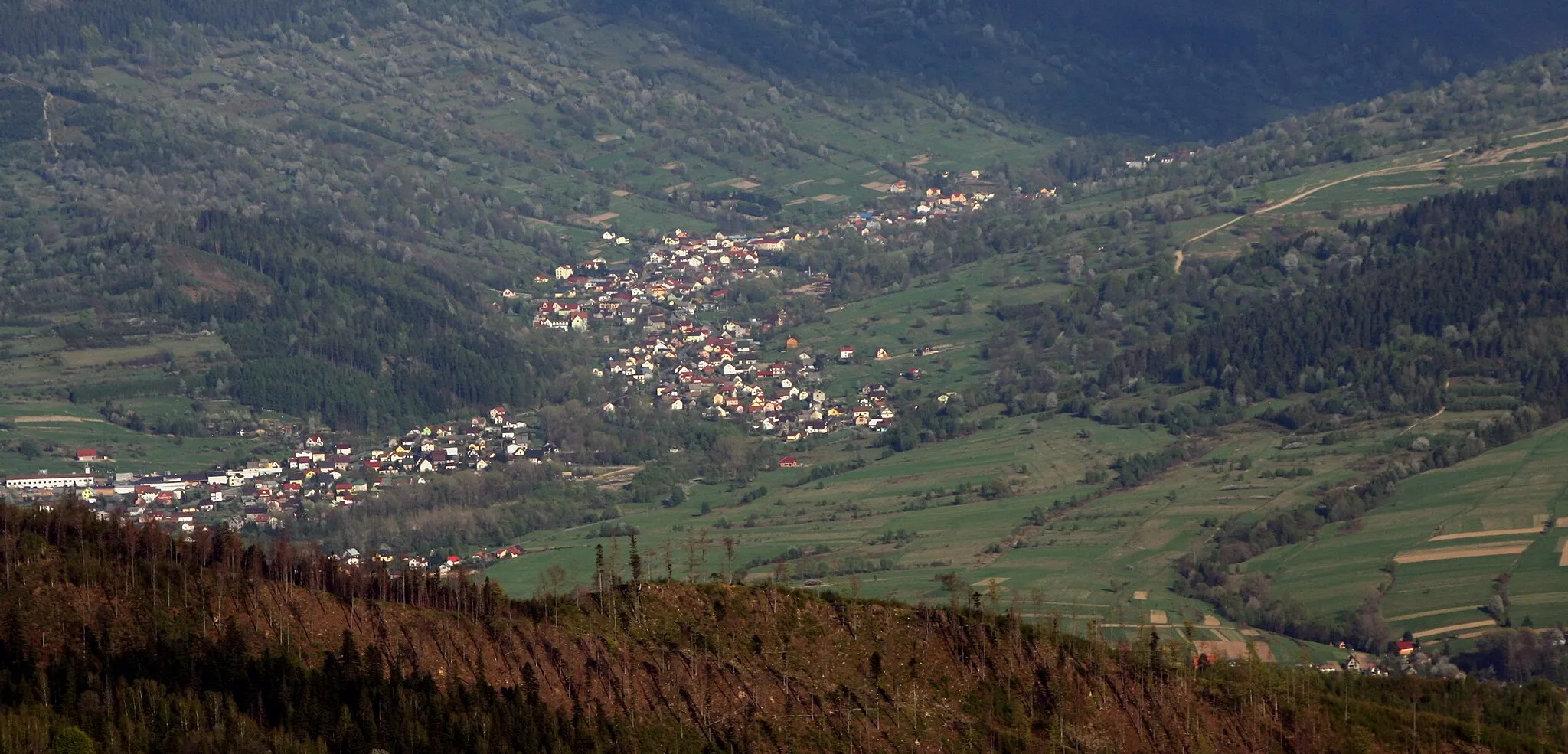 Photo showing: Panorama wsi Żabnica widziana z wieży widokowej na Baraniej Górze