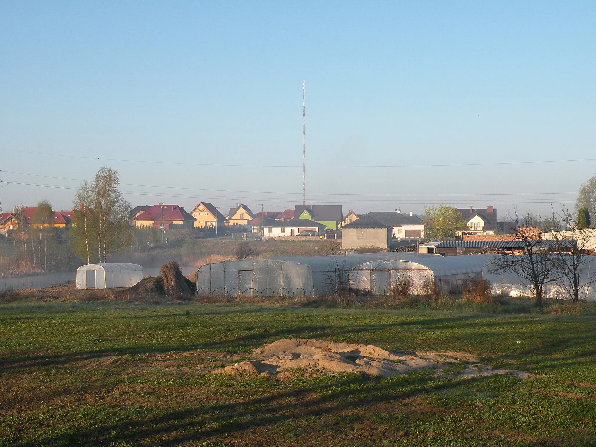 Photo showing: Ostrzeszewo (gmina Purda) o poranku, widok z drogi