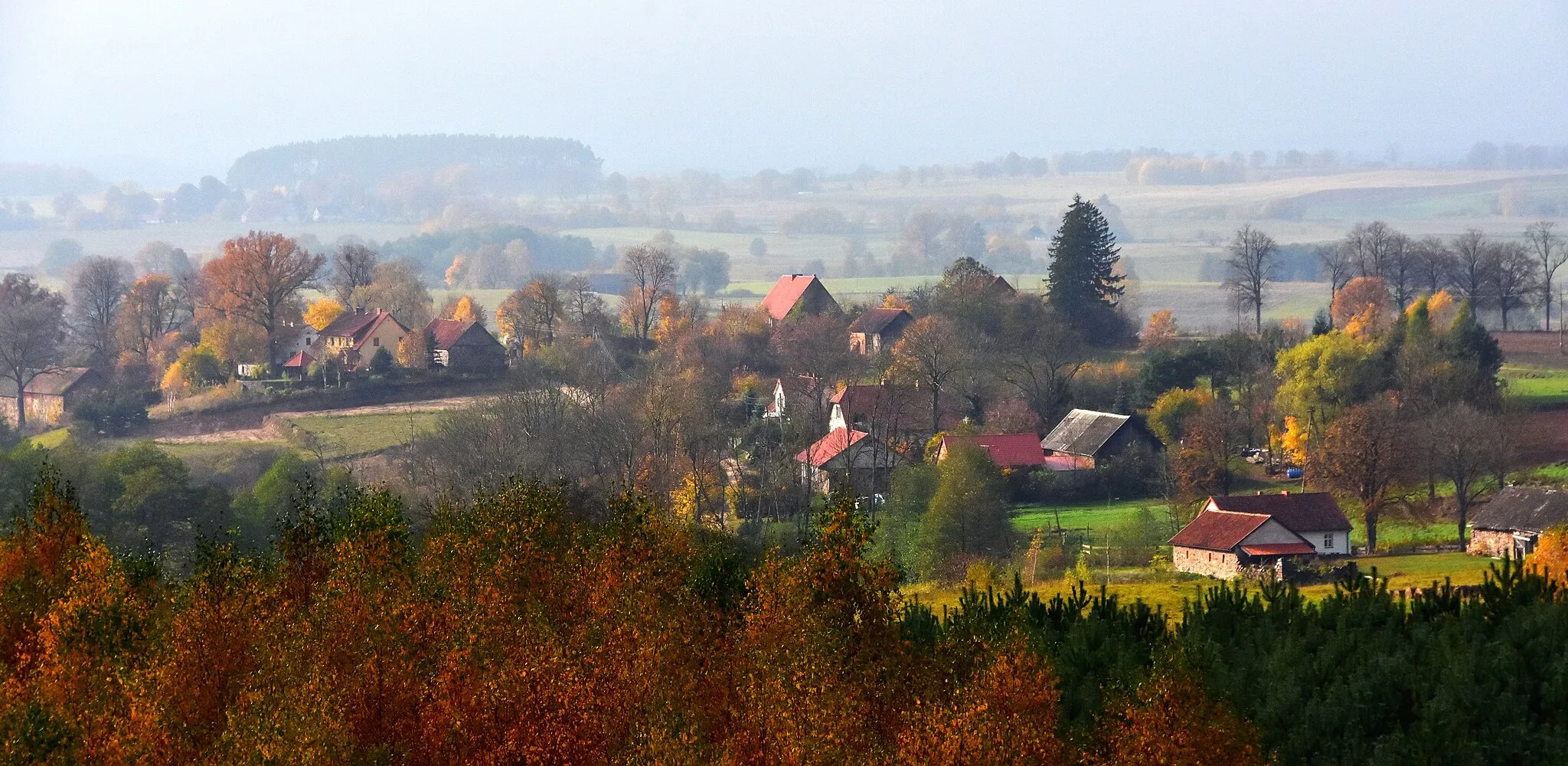 Photo showing: Widok na miejscowość Piłaki Wielkie z pobliskiego wzgórza.