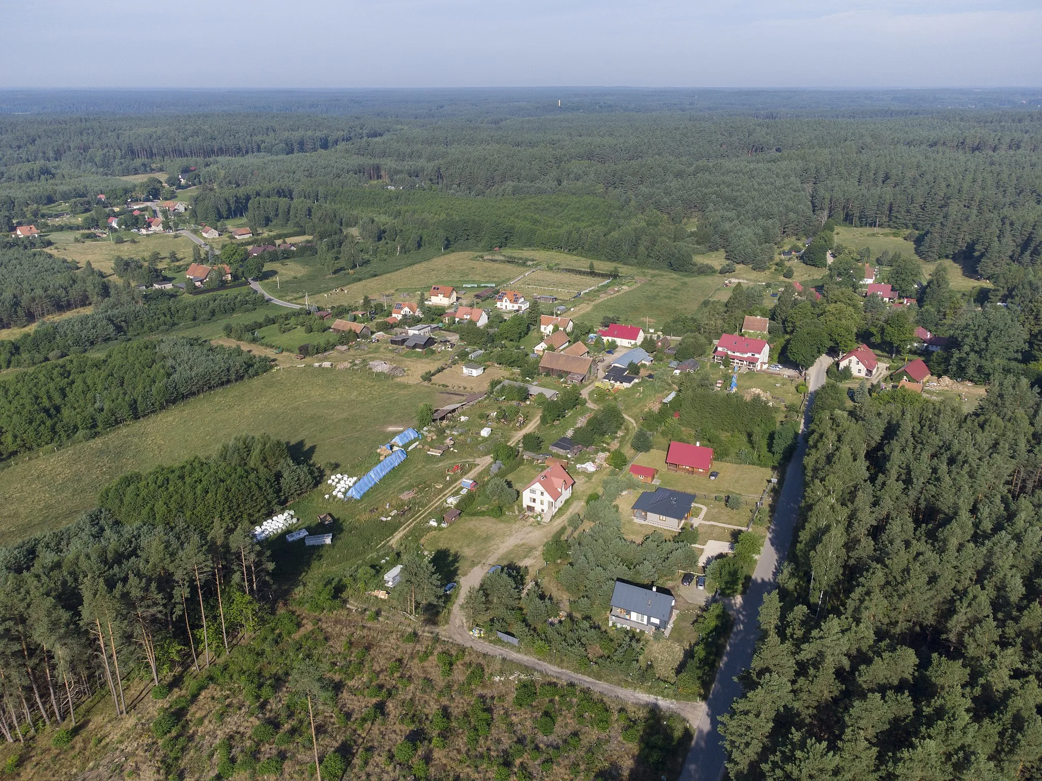 Photo showing: Wieś Krzywonoga w Polsce, w gminie Pasym, w województwie warmińsko-mazurskim. Widok od wschodu.