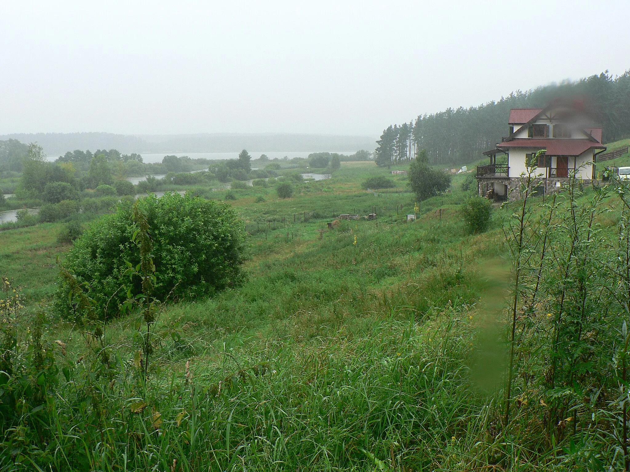 Photo showing: River Łyna and Lake Kiernoz Mały, southwards of Kurki