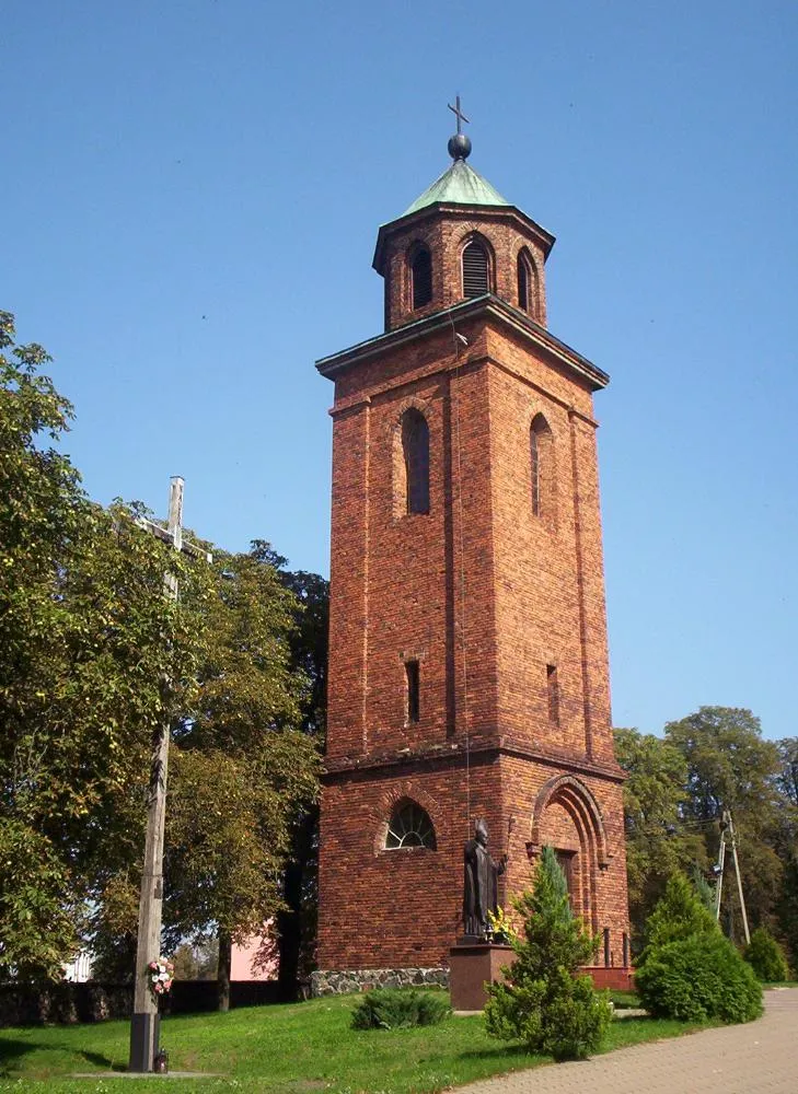 Photo showing: Belfry near Saint Adalbert's of Prague church in Biała Rawska, Poland.