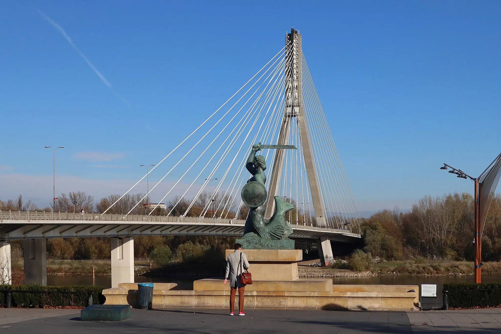 Photo showing: Pomnik Syrenki w Warszawie na tle mostu Świętokrzyskiego.