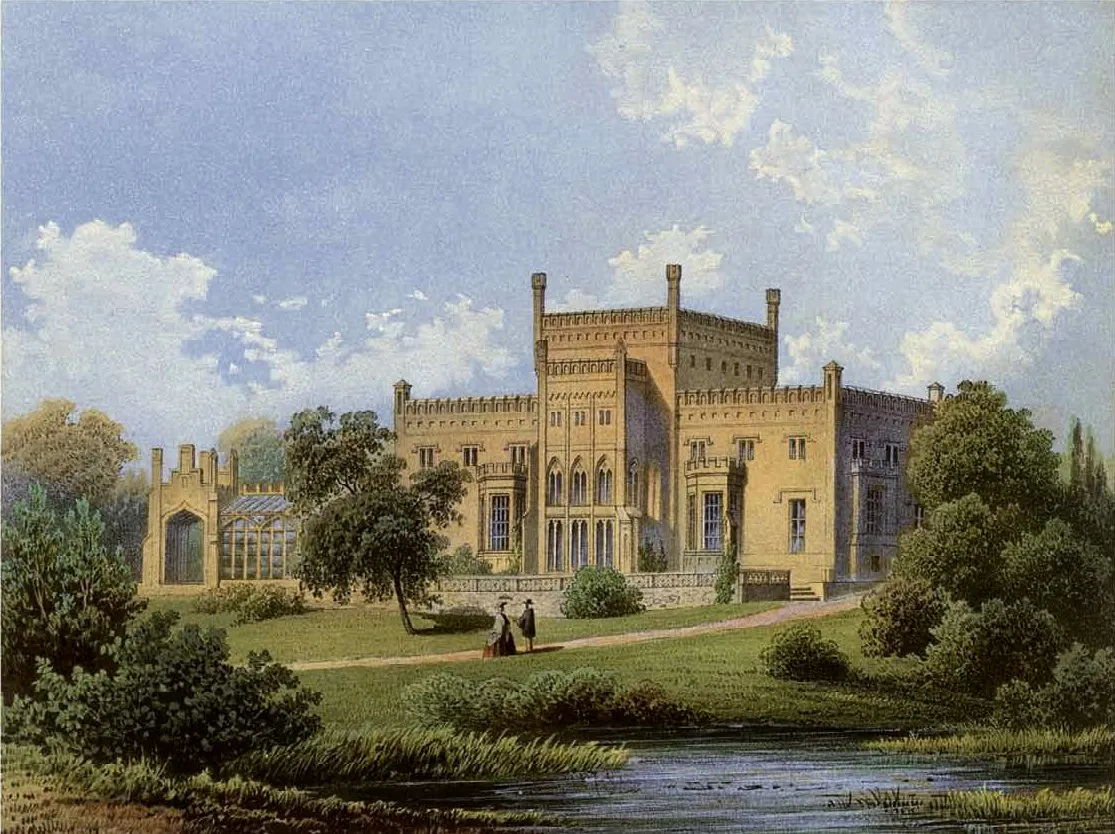 Photo showing: Schloss Jarocin, Kreis Pleschen, Provinz Posen, Lithografie aus dem 19. Jahrhundert