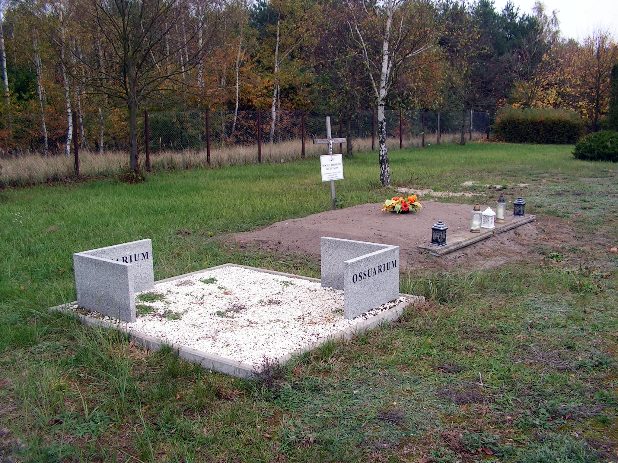 Photo showing: Mass grave and ossuary with remains moved from former cemetery at Green Market Square in Włocławek to communal cemetery in Pińczata in 1990, 2008 and 2019 year.