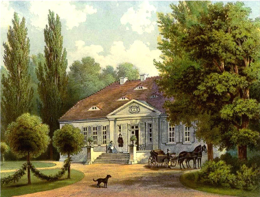 Photo showing: Rittergut Tolz, Kreis Saatzig, Provinz Pommern, http://www.saatzig.de/seite110.html Lithografie aus dem 19. Jahrhundert