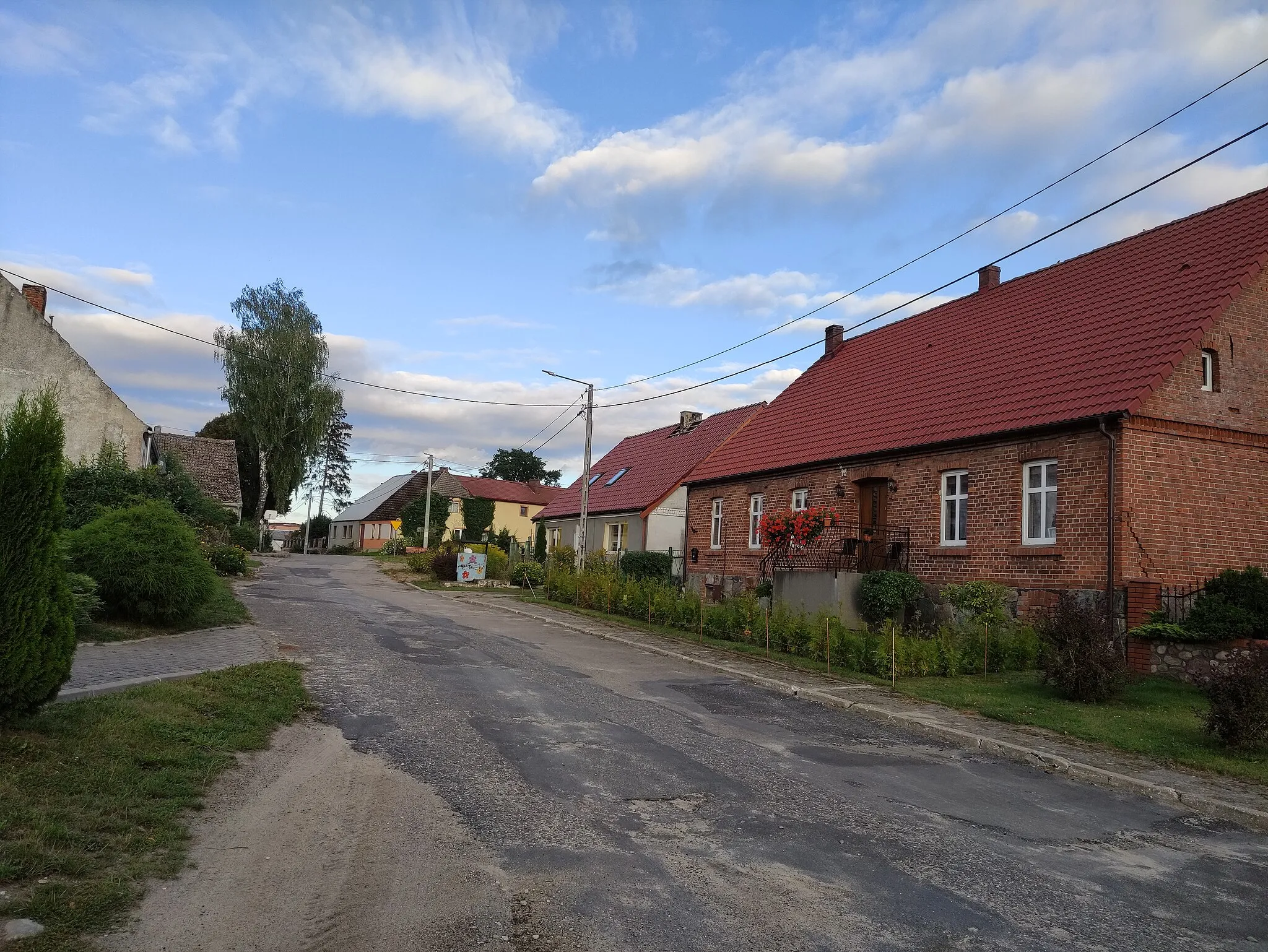 Photo showing: Domy we wsi przy drodze głównej