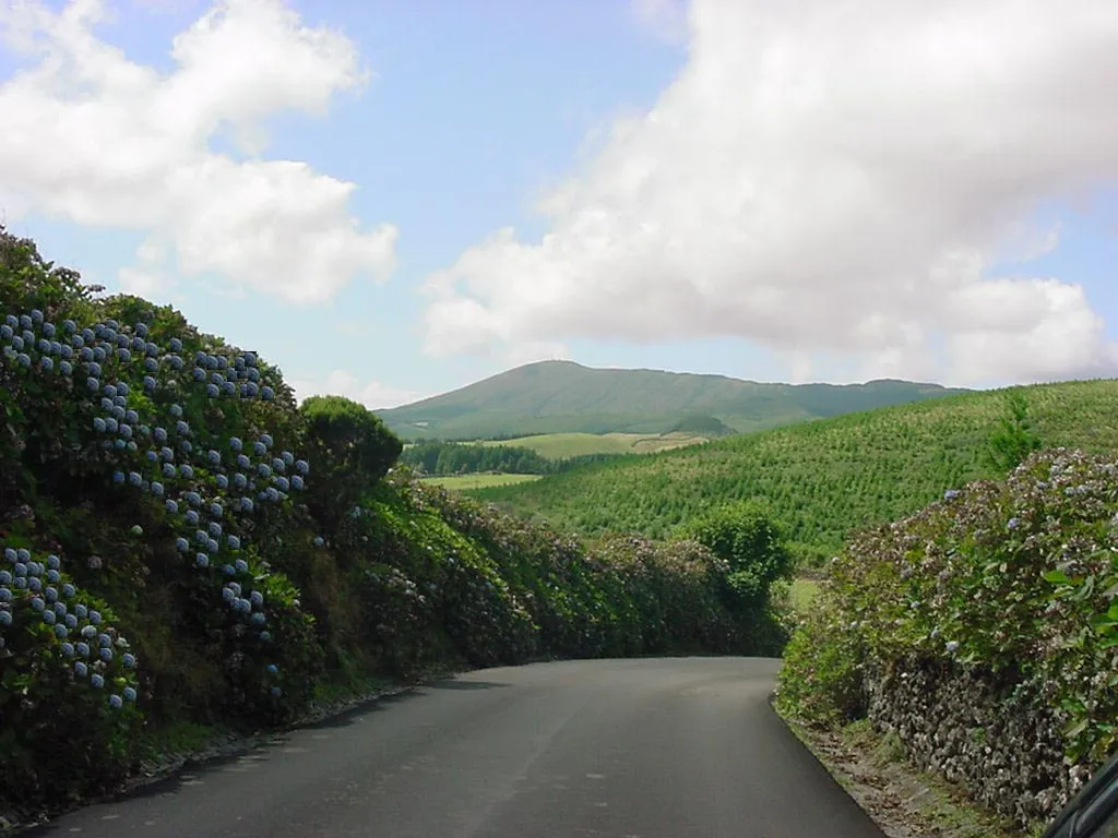 Photo showing: Estradas da ilha Terceira, Serra de Santa Bárbara ao fundo, ilha Terceira, Açores, Portugal