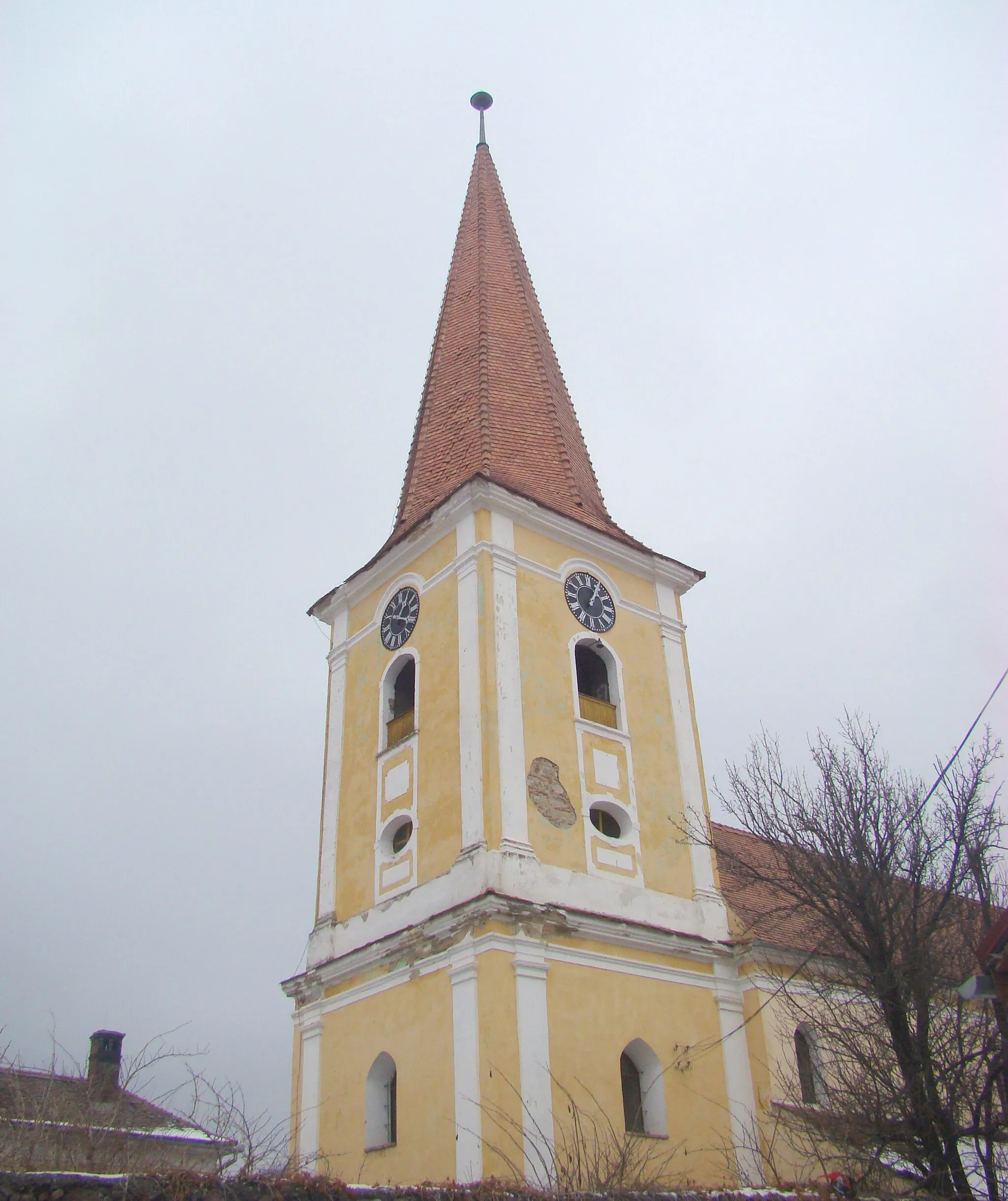 Photo showing: Turnul bisericii evanghelice din Șelimbăr, județul Sibiu